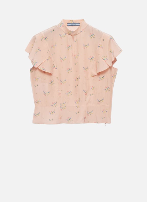 Haut en pongé à imprimé fleurs Rose by PRADA PRADA Haut en pongé à imprimé fleurs Rose