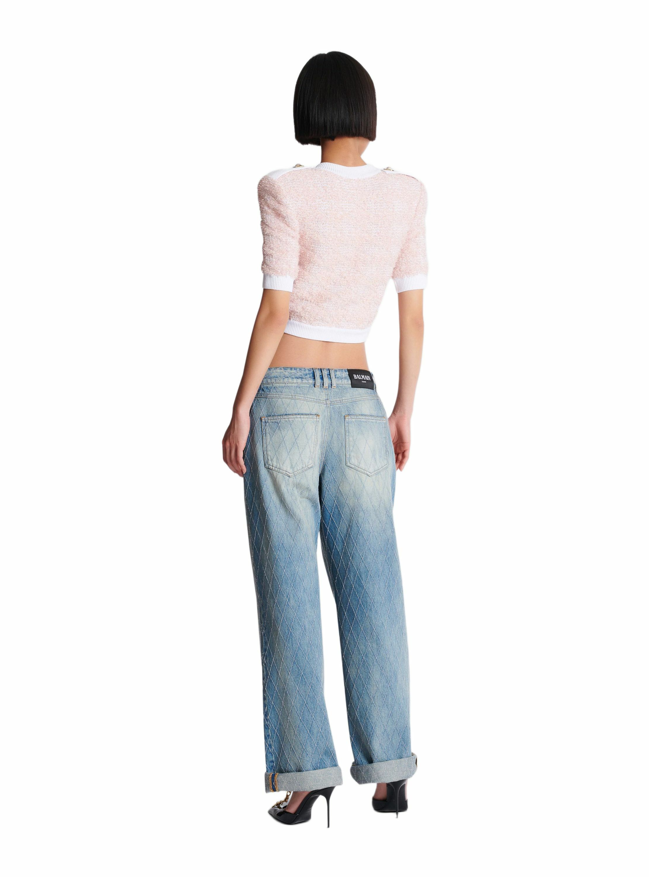 Cardigan à manches courtes en maille BALMAIN Rose