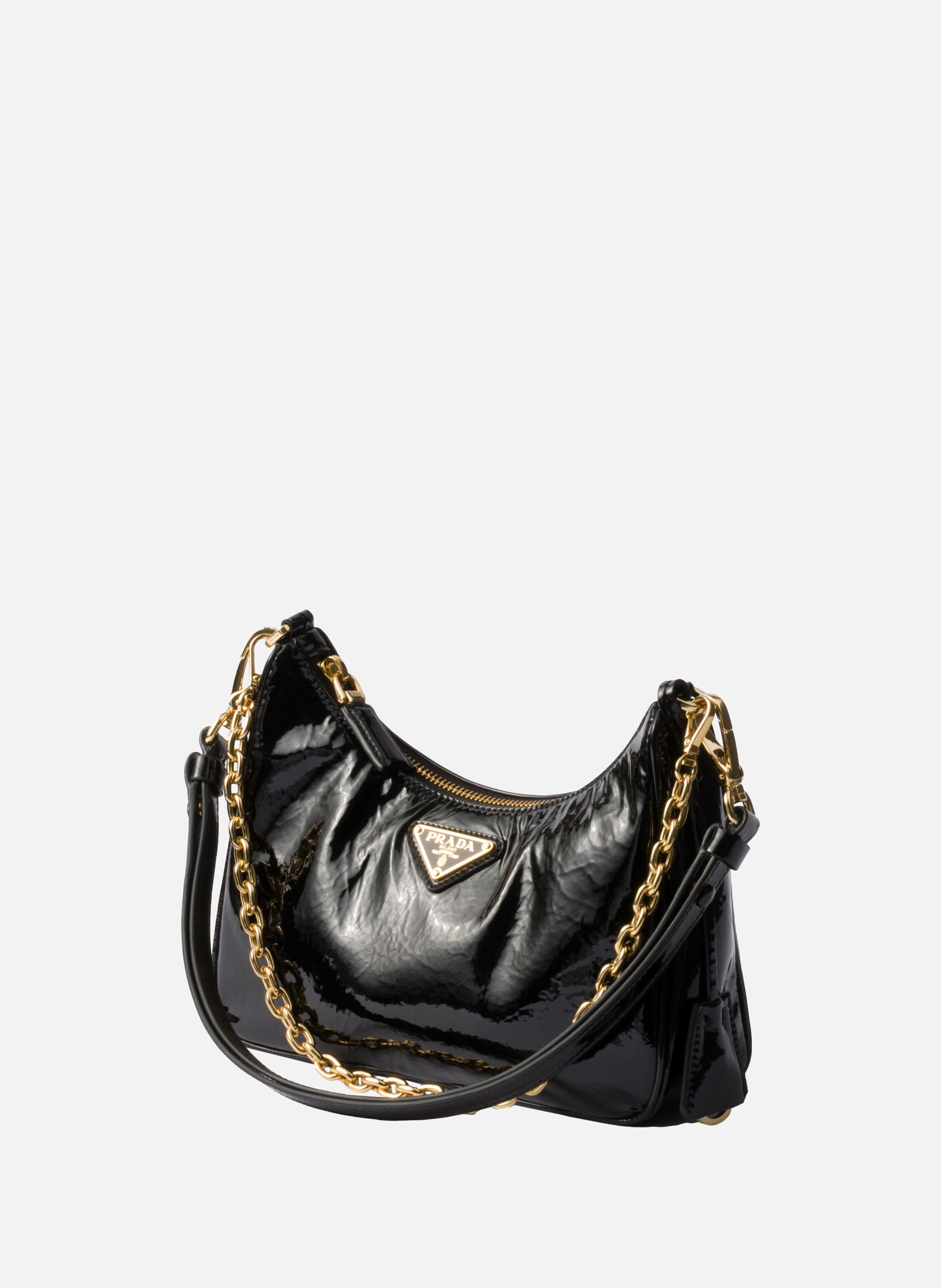 Mini sac prada re-edition en cuir verni naplak PRADA Noir