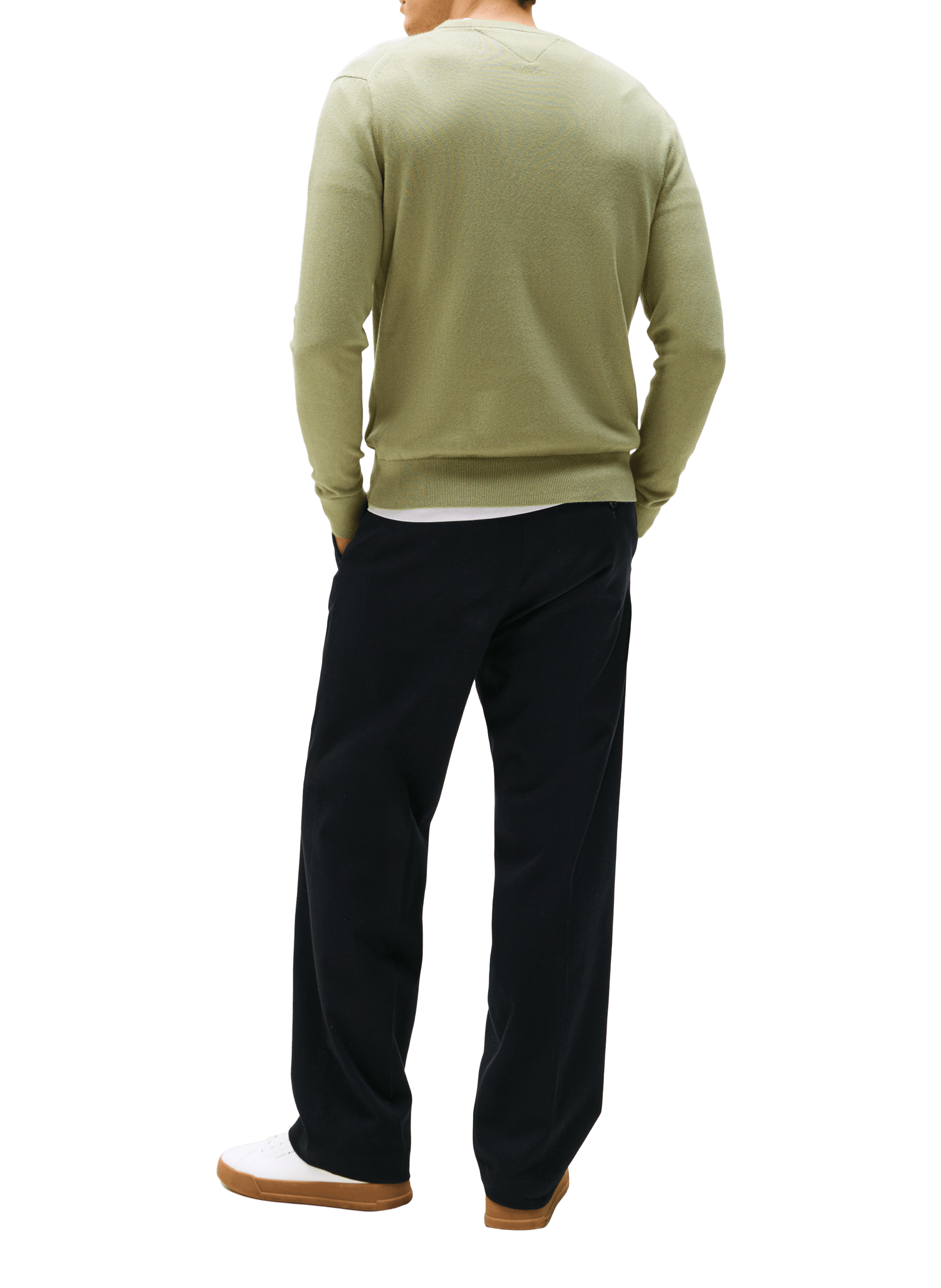 Pull col rond en coton et cachemire TOMMY HILFIGER Vert