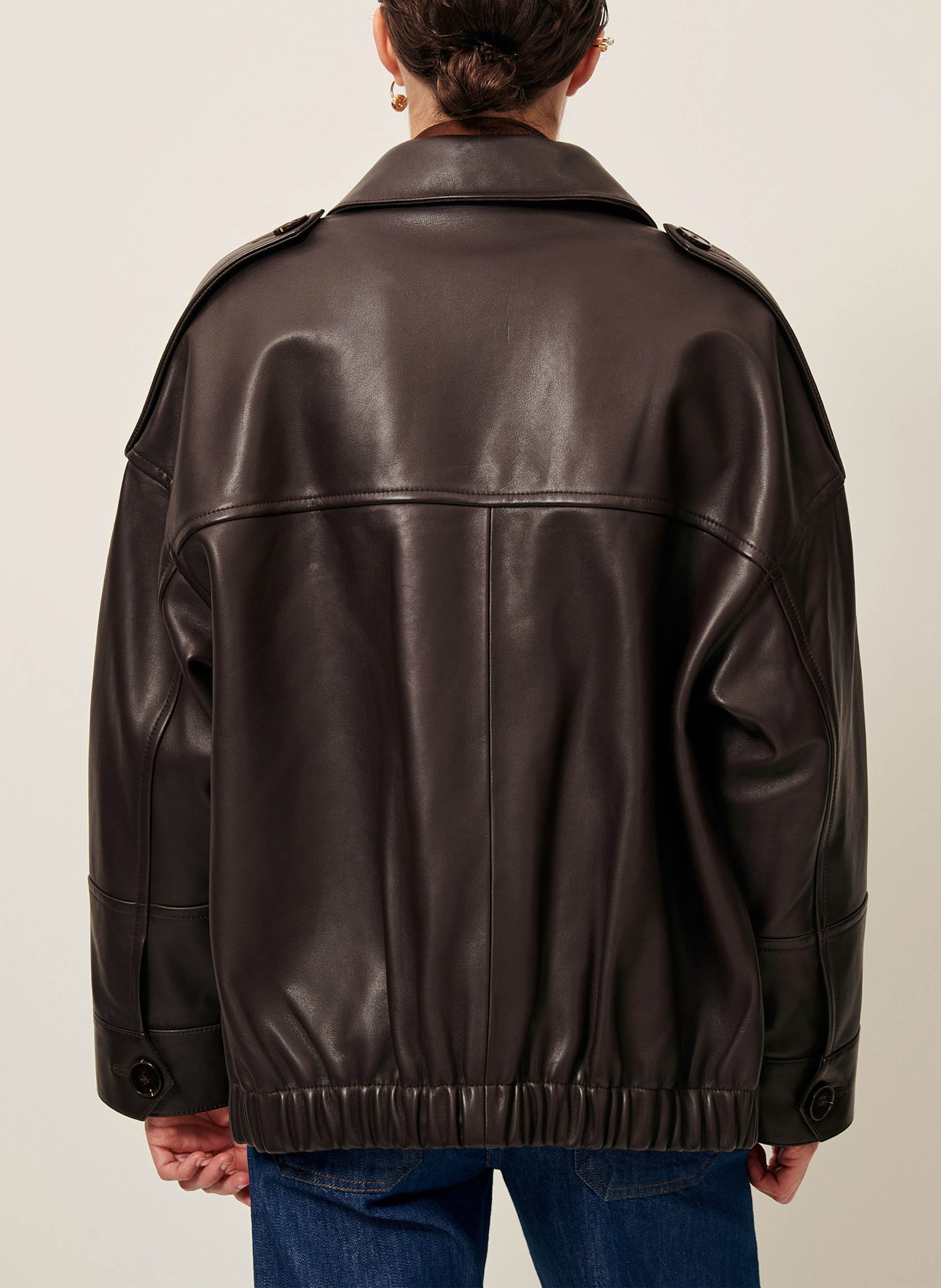 Veste ample boutonnée en cuir harriboyd Marron