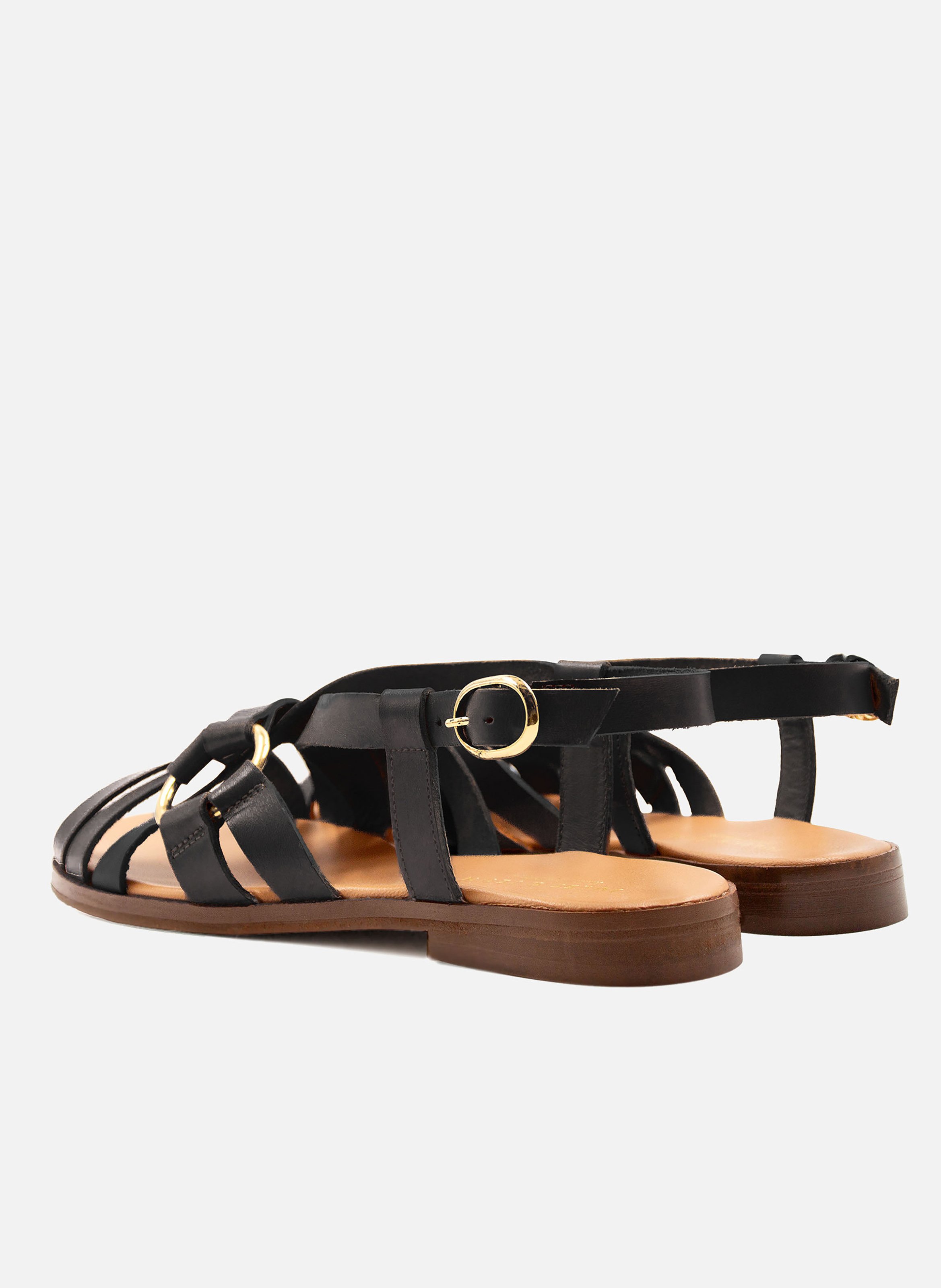 Sandales plates anneau cuir lisse JULES & JENN Noir