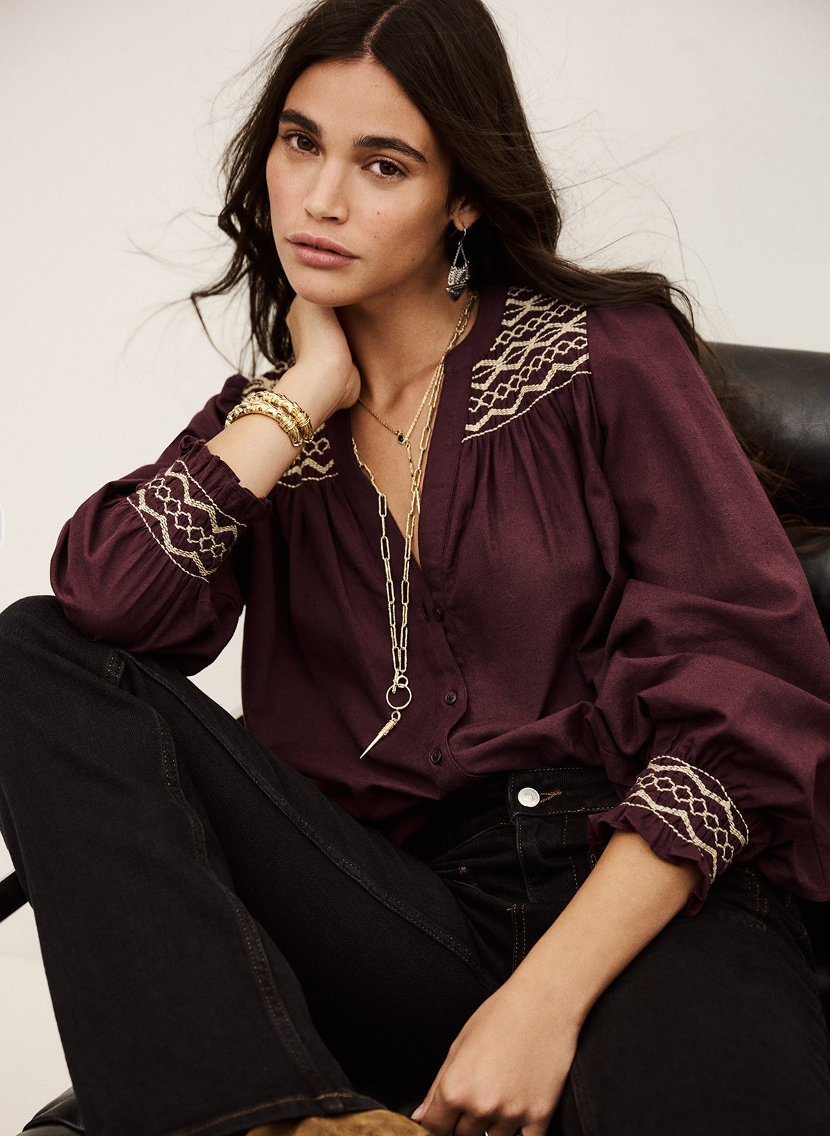 Blouse col v en coton mélangé samantha BA&SH Violet