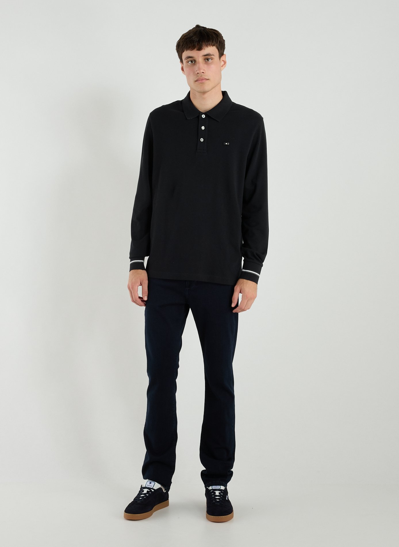 Long-sleeved cotton polo shirt EDEN PARK Black