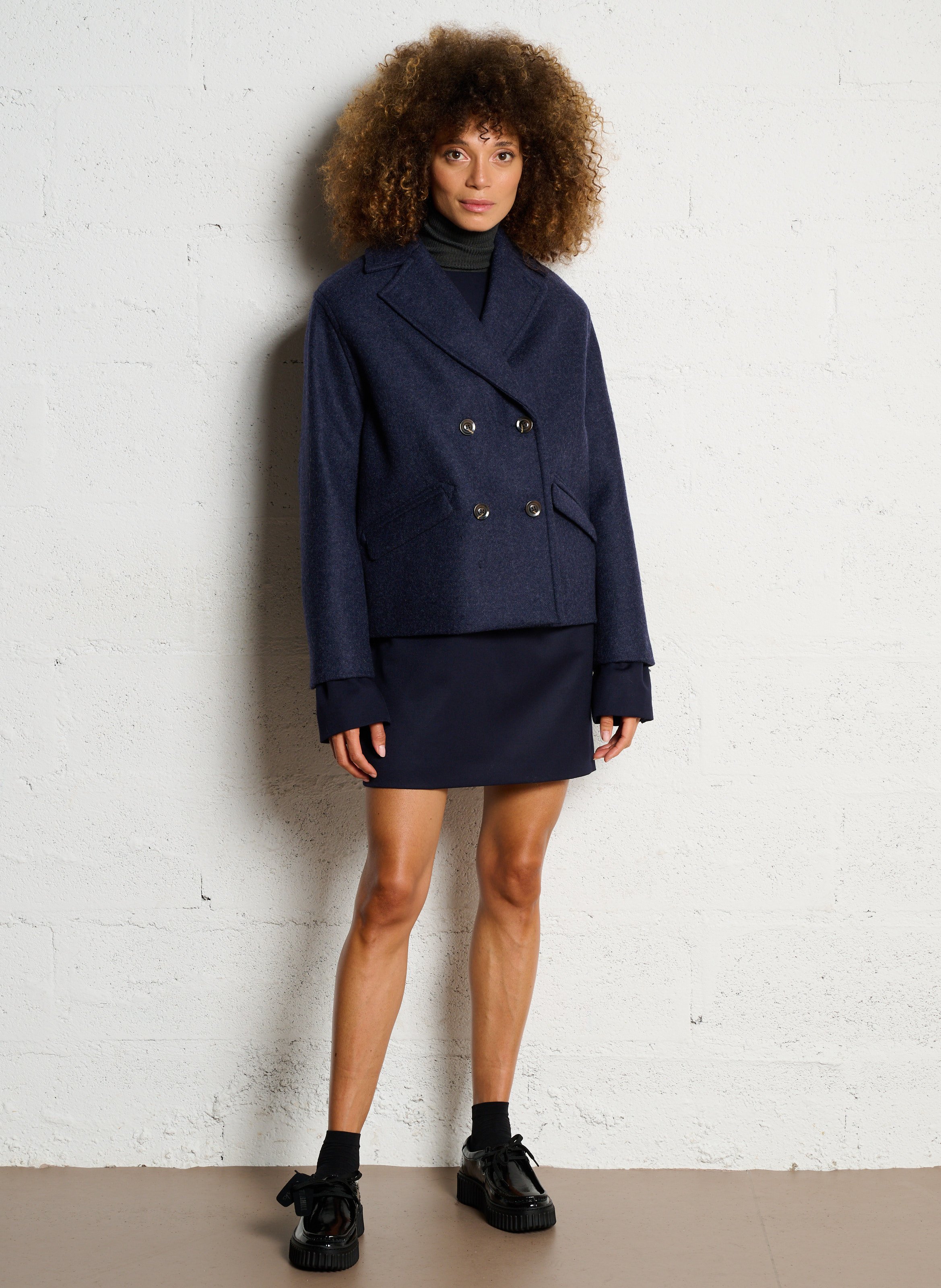 Manteau col tailleur en laine mélangée constant SOEUR Bleu