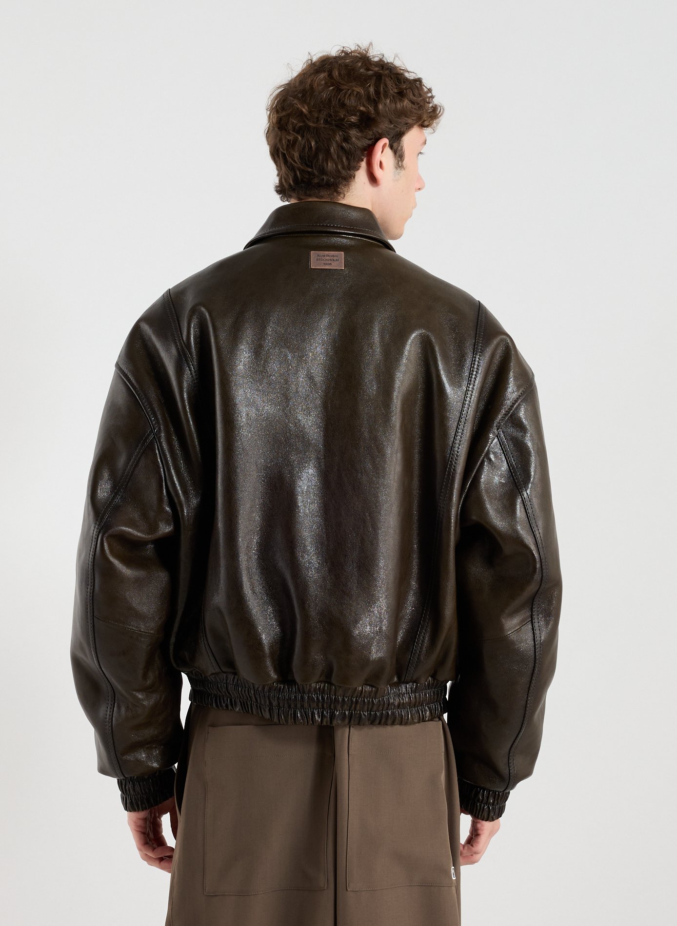 Blouson bomber en cuir d'agneau ACNE STUDIOS Kaki