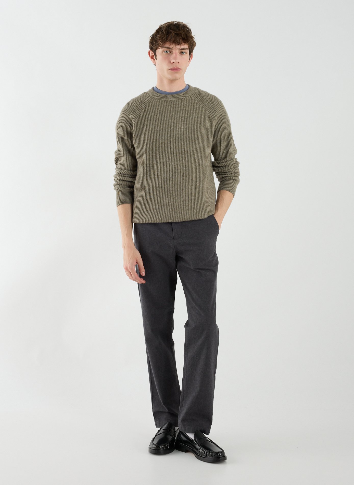 Ribbed round neck sweater in a blend of merino wool and cotton DOCKERS Brown