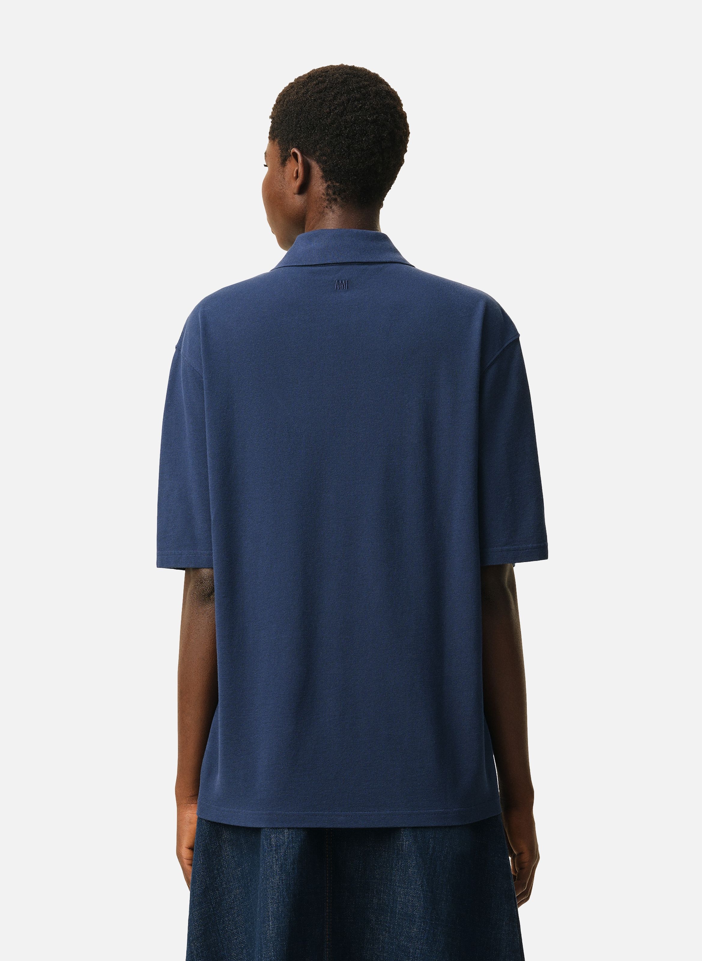 Polo ami de coeur crochet en coton unisexe AMI PARIS Bleu