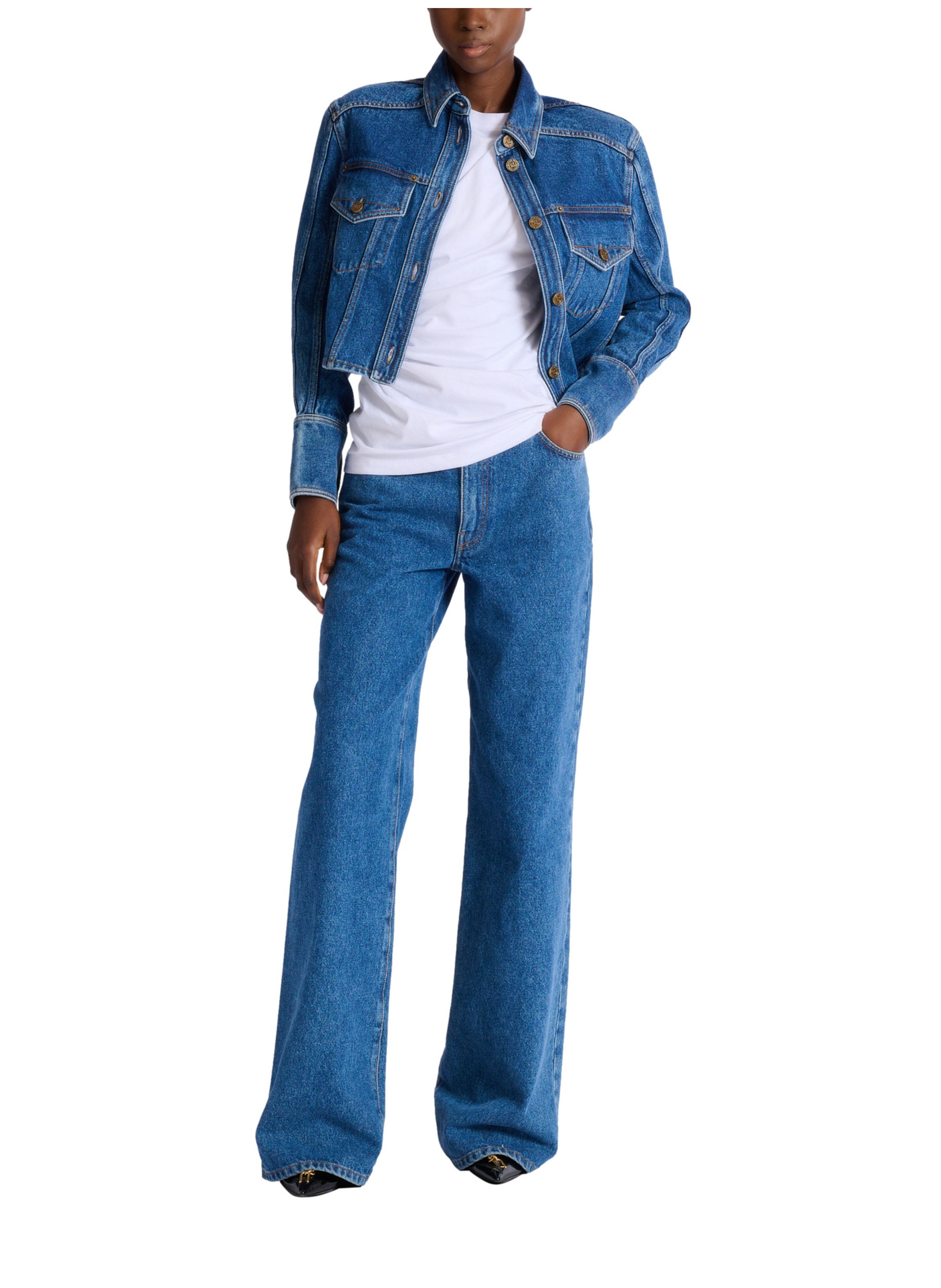 T-shirt à manches courtes drapé en jersey BALMAIN Blanc