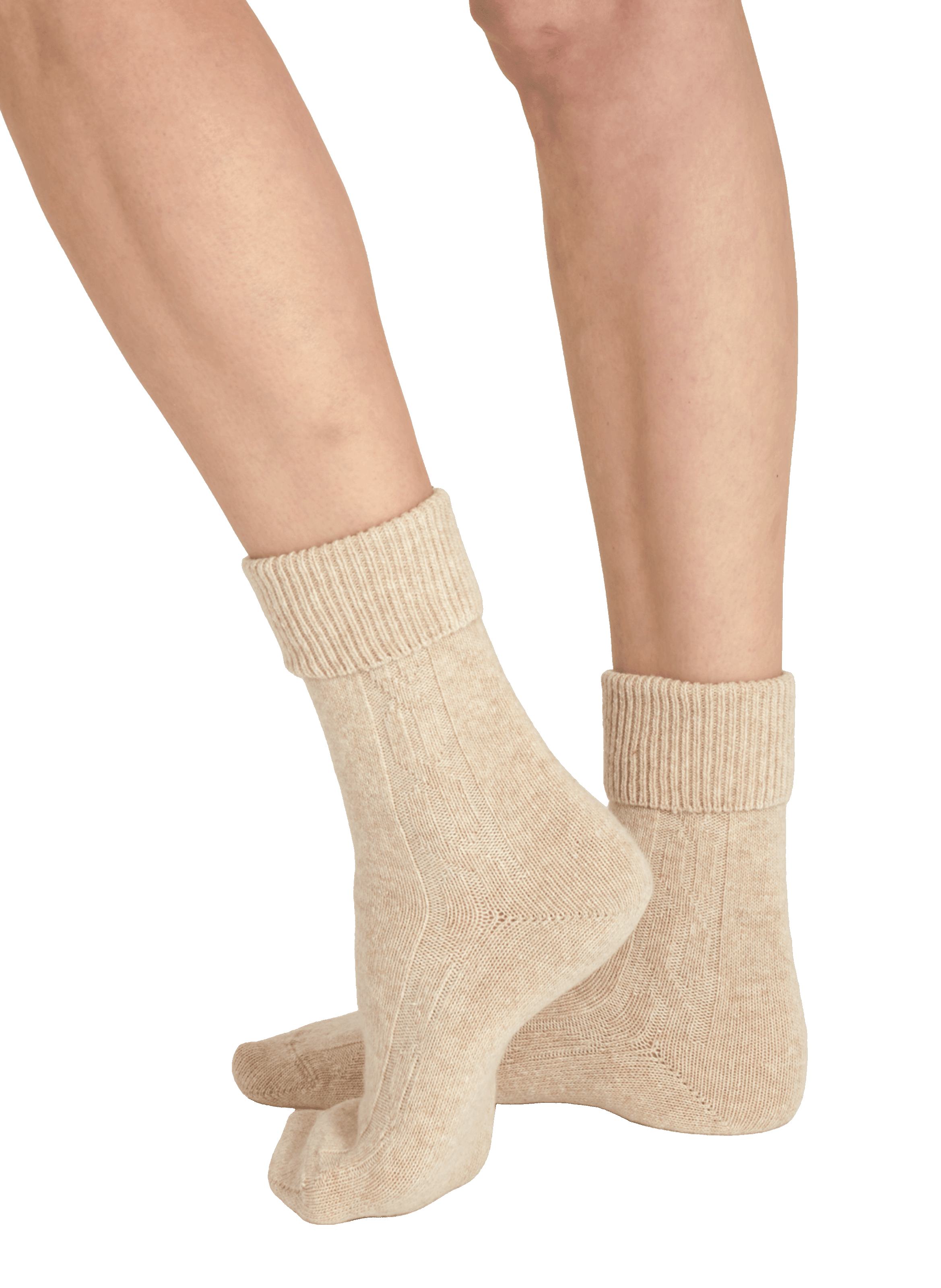 Chaussettes mi-hautes à revers en laine et cachemire mélangés LE BOURGET Beige