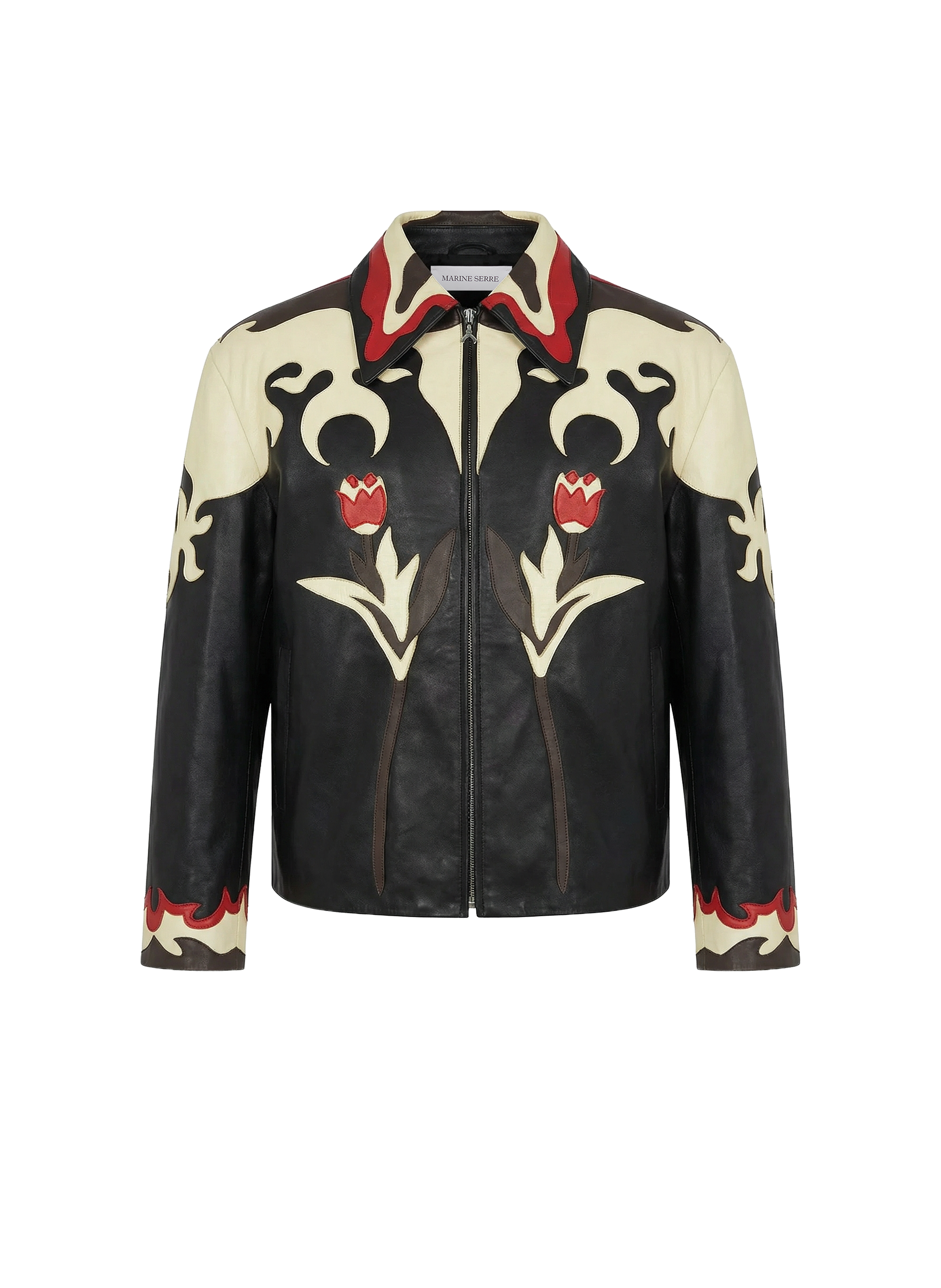 Blouson en cuir à patchs fleuris unisexe MARINE SERRE Noir
