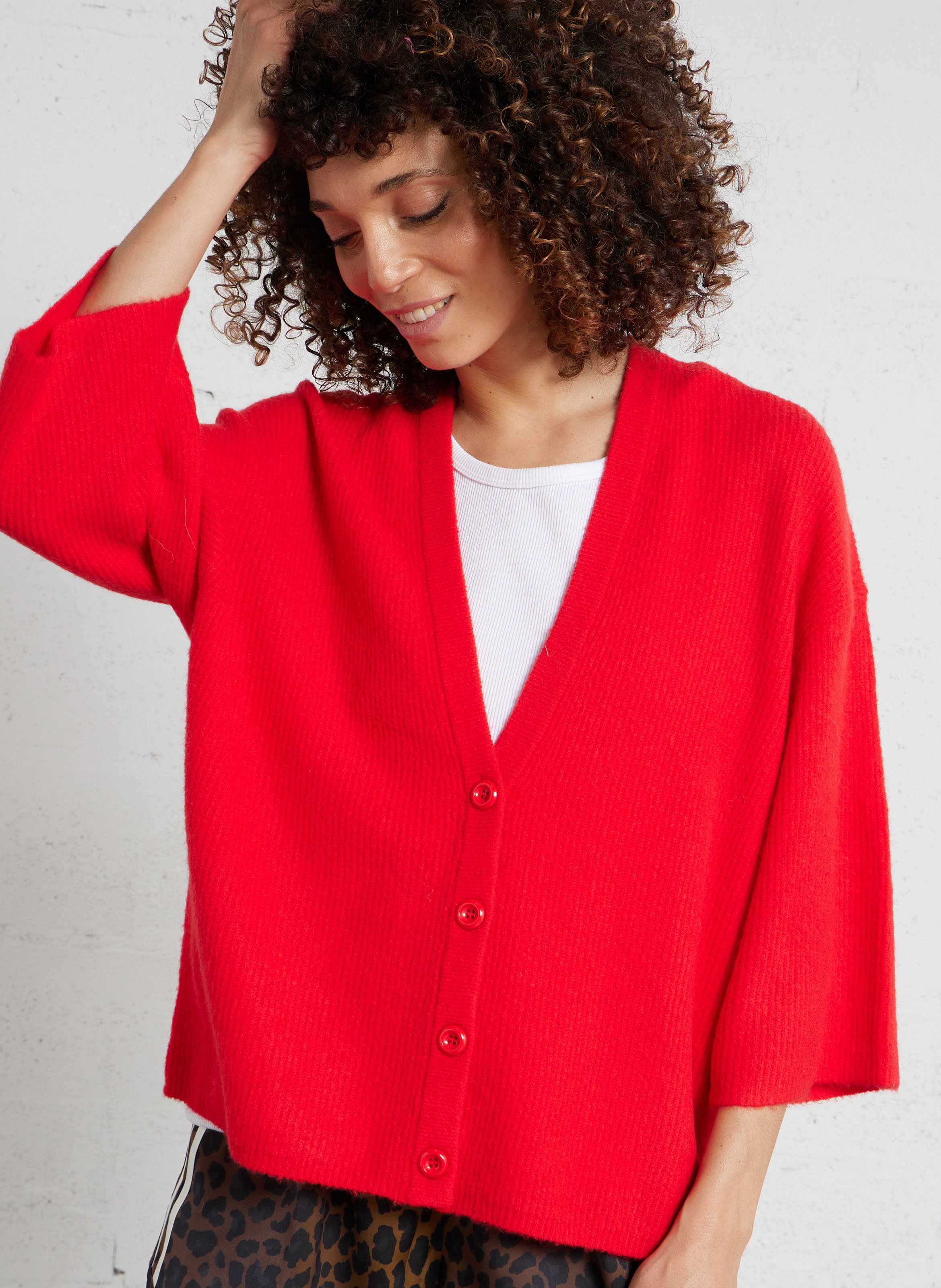 Gilet oversize col rond en maille damsville AMERICAN VINTAGE Rouge