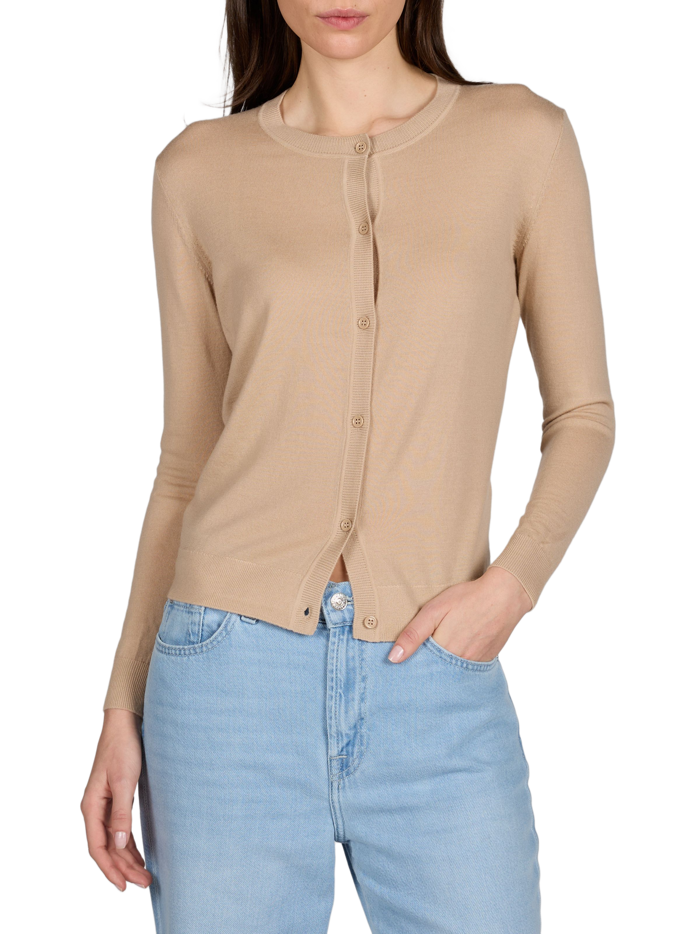 Cardigan droit Acad en laine mérinos AU PRINTEMPS PARIS Beige