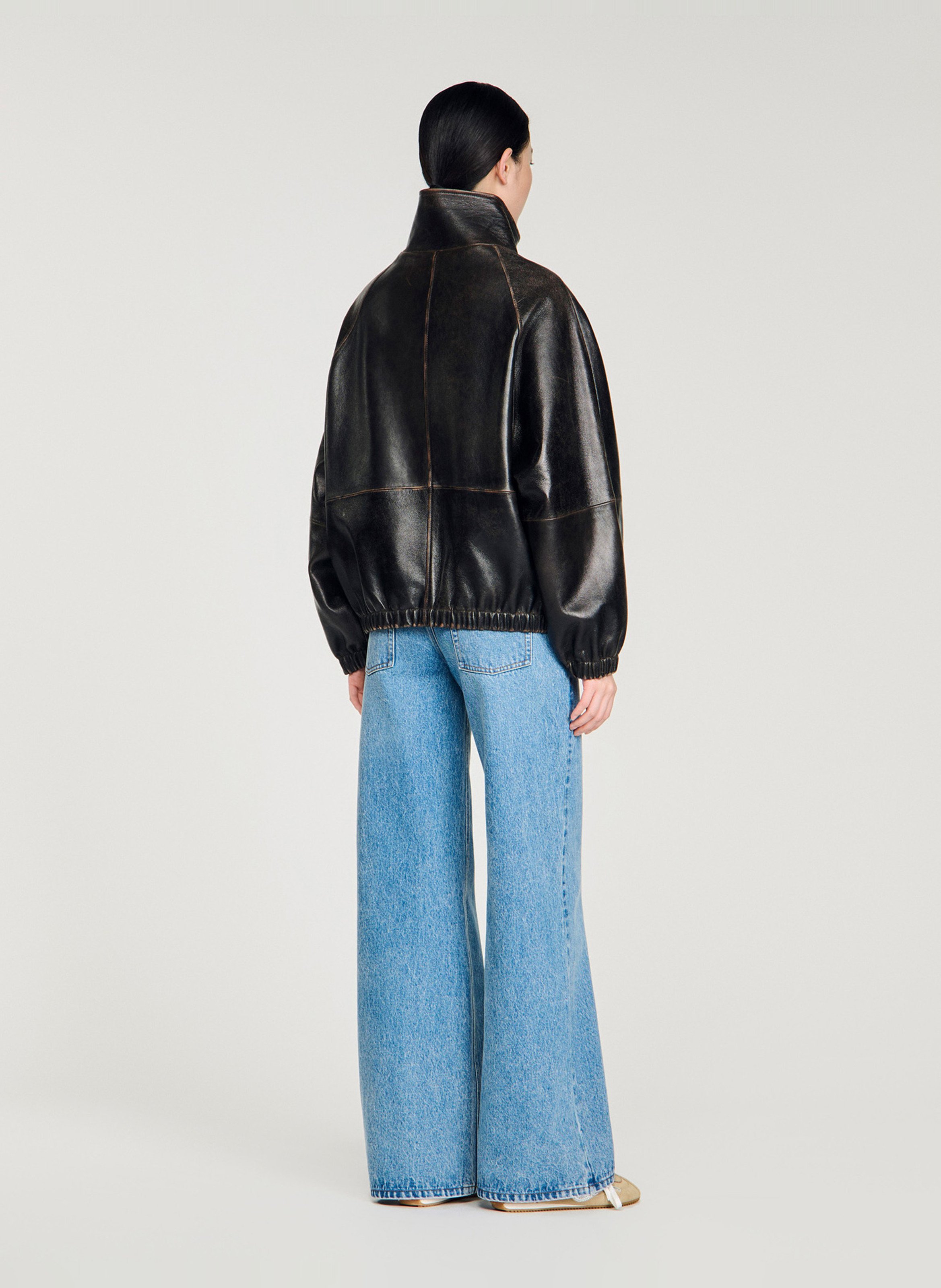 Blouson oversize en cuir SANDRO Marron
