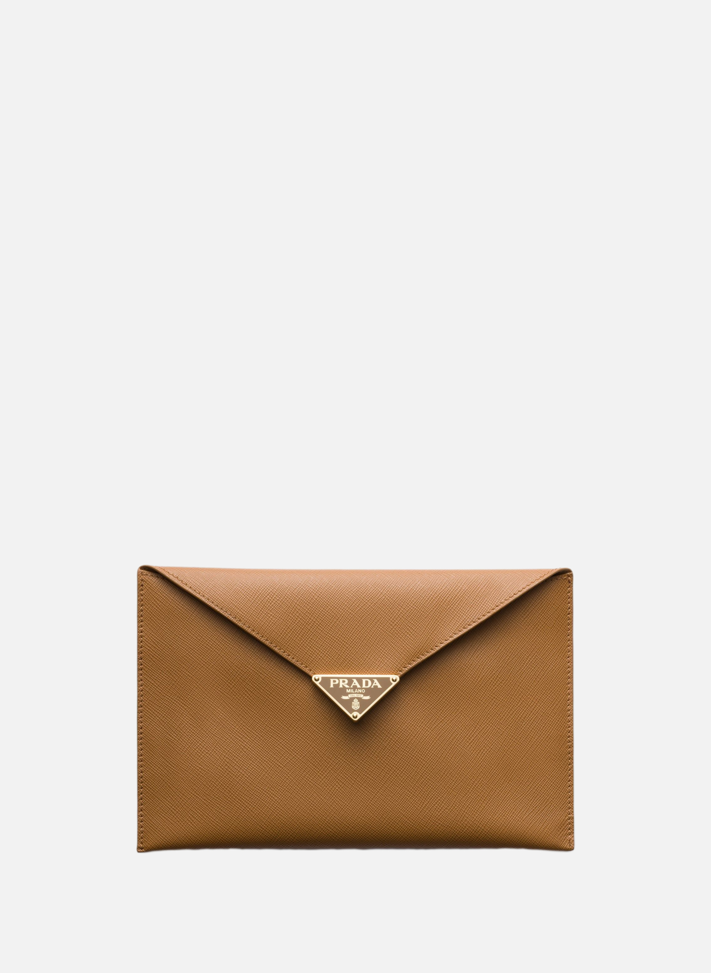Pochette enveloppe en cuir saffiano PRADA Marron