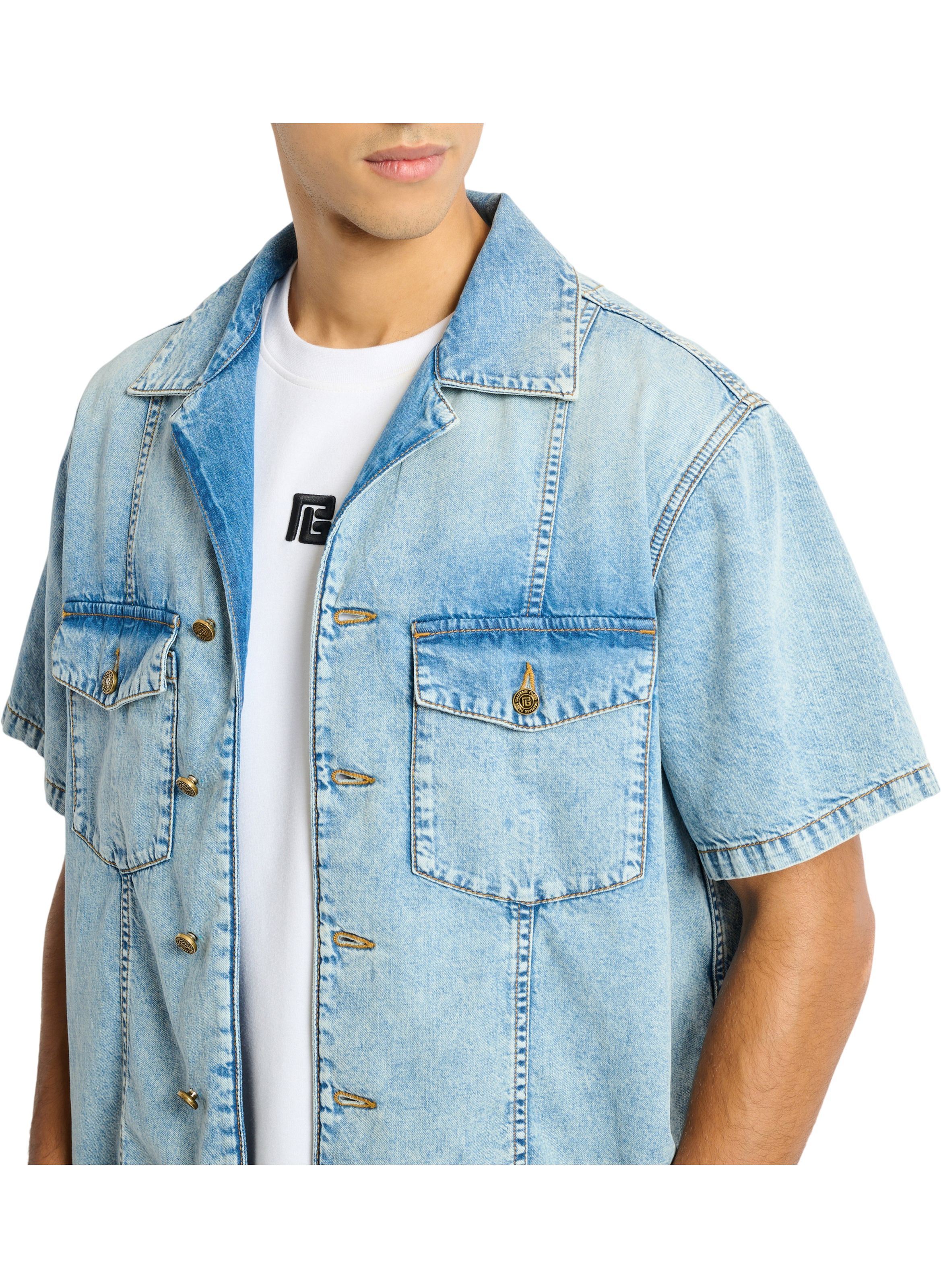 Chemise en denim délavé light blue BALMAIN Bleu