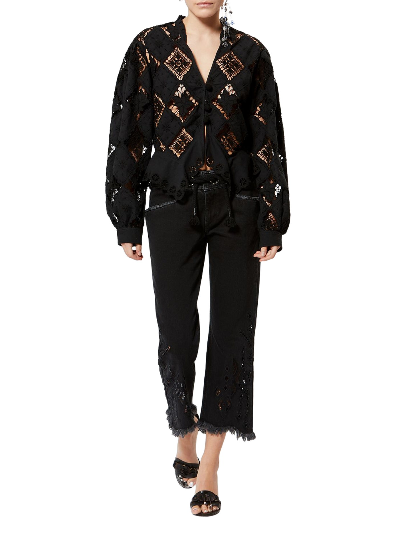 Blouse with linen and cotton embroidery ISABEL MARANT Black