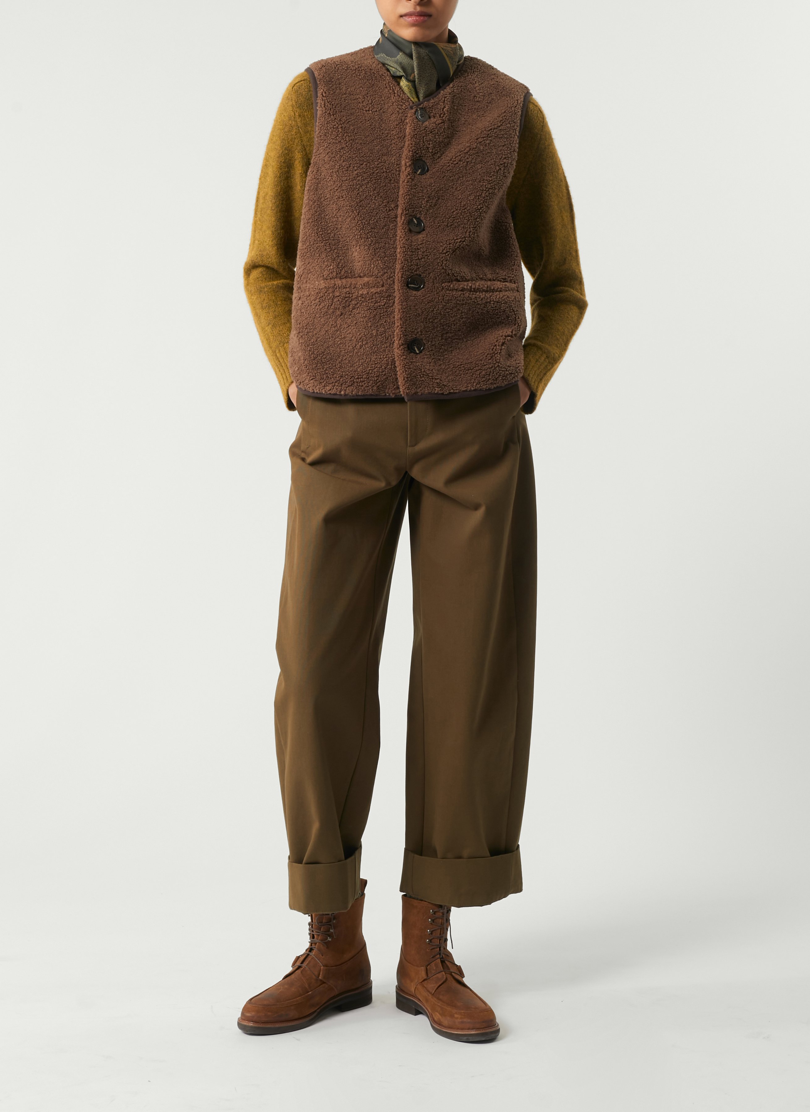 Gilet sans manches aspect mouton fusil SOEUR Marron