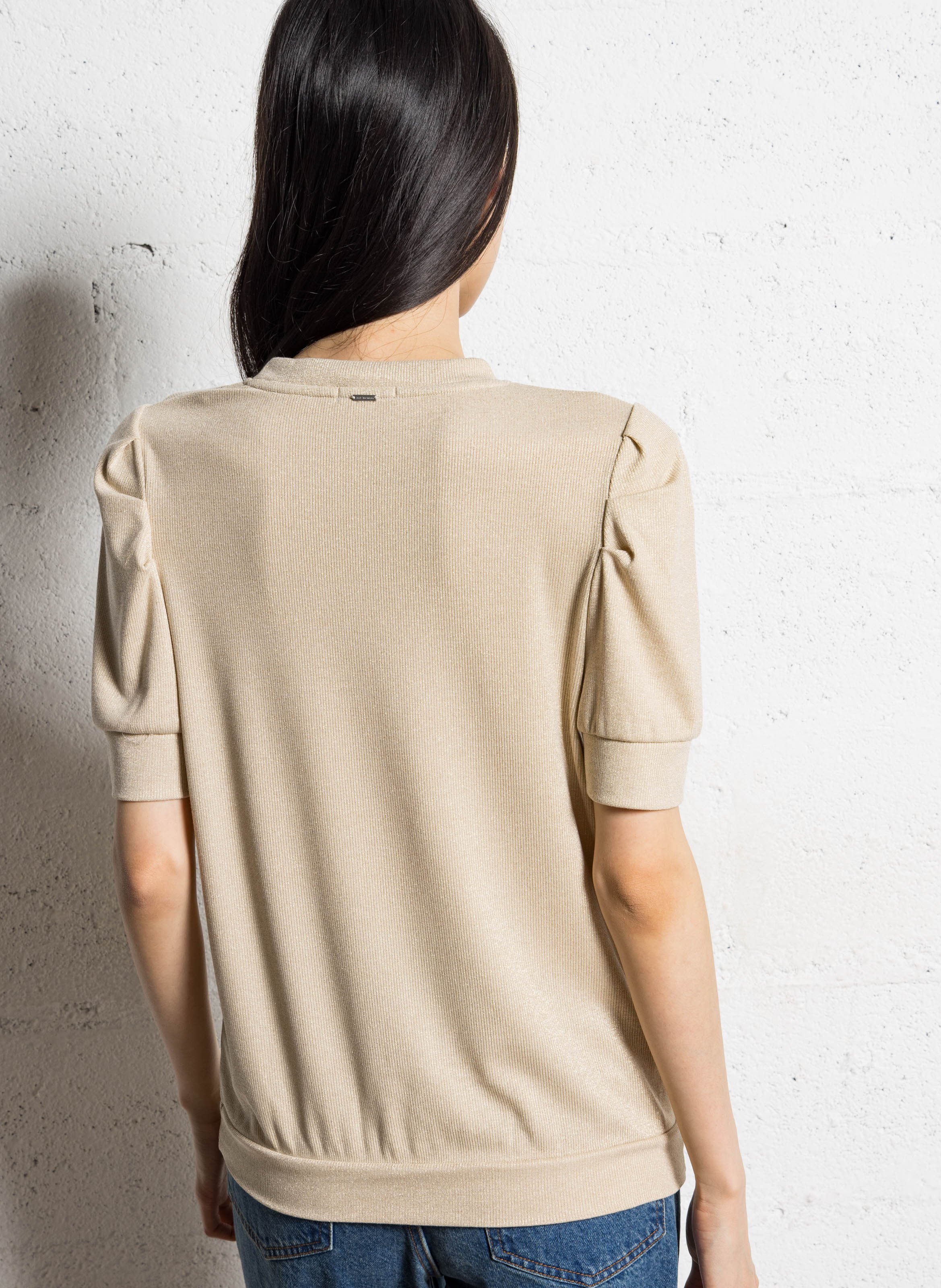Pull droit col rond pailleté IKKS Doré