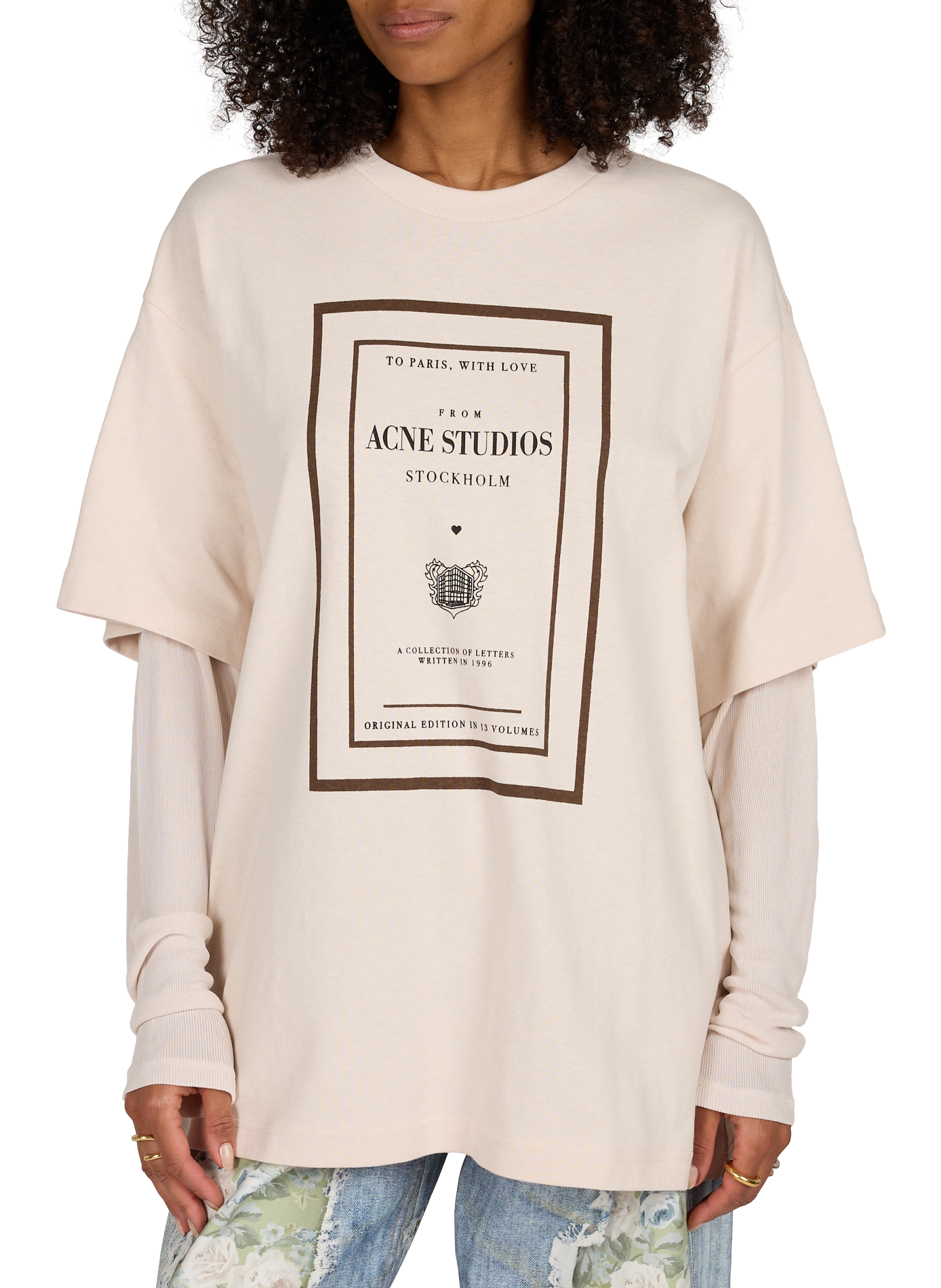 Oversized printed cotton T-shirt ACNE STUDIOS Beige
