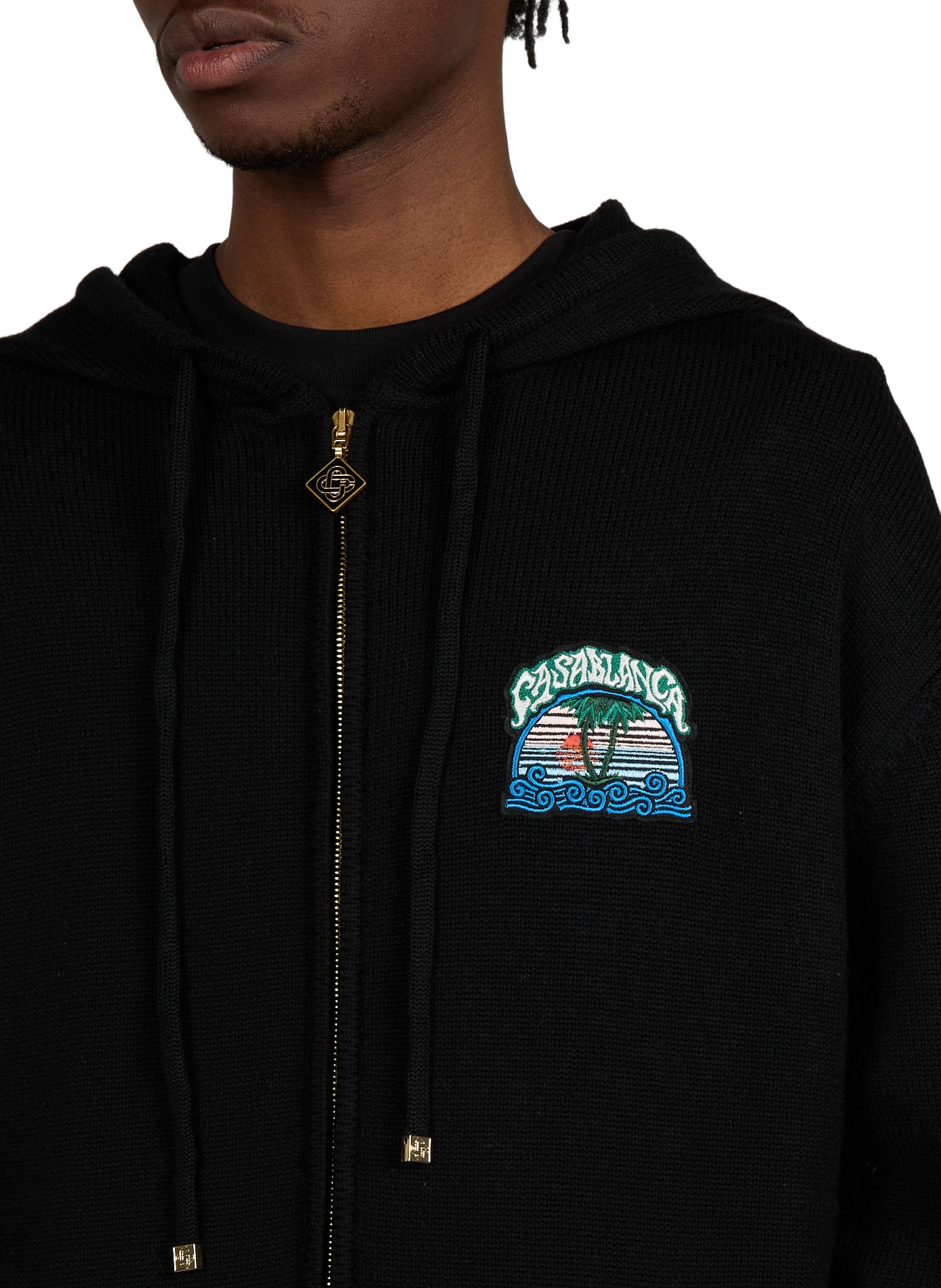 Zippered wool hooded cardigan CASABLANCA PARIS Black