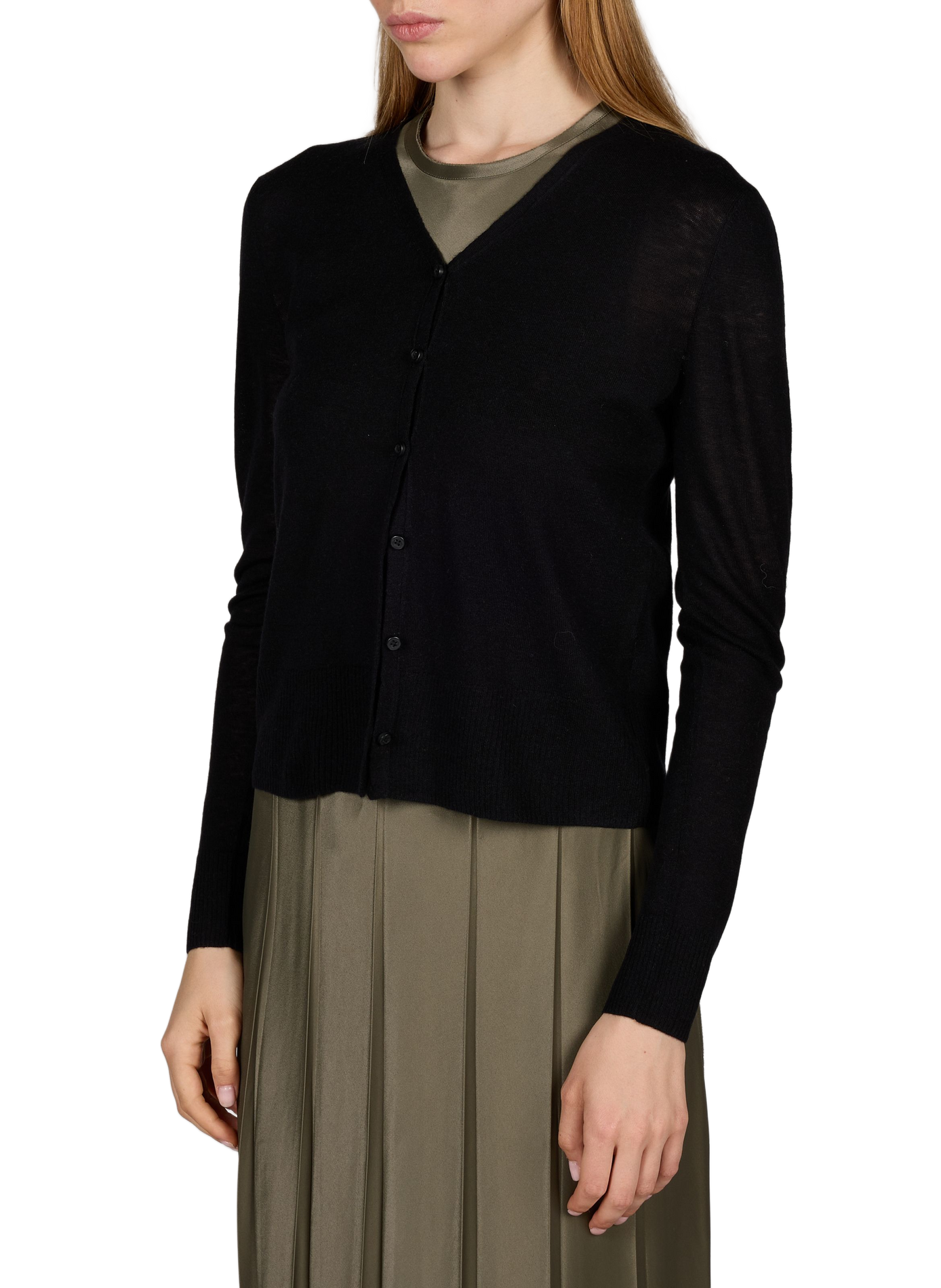 Woll-V-Ausschnitt-Strickjacke VINCE Schwarz