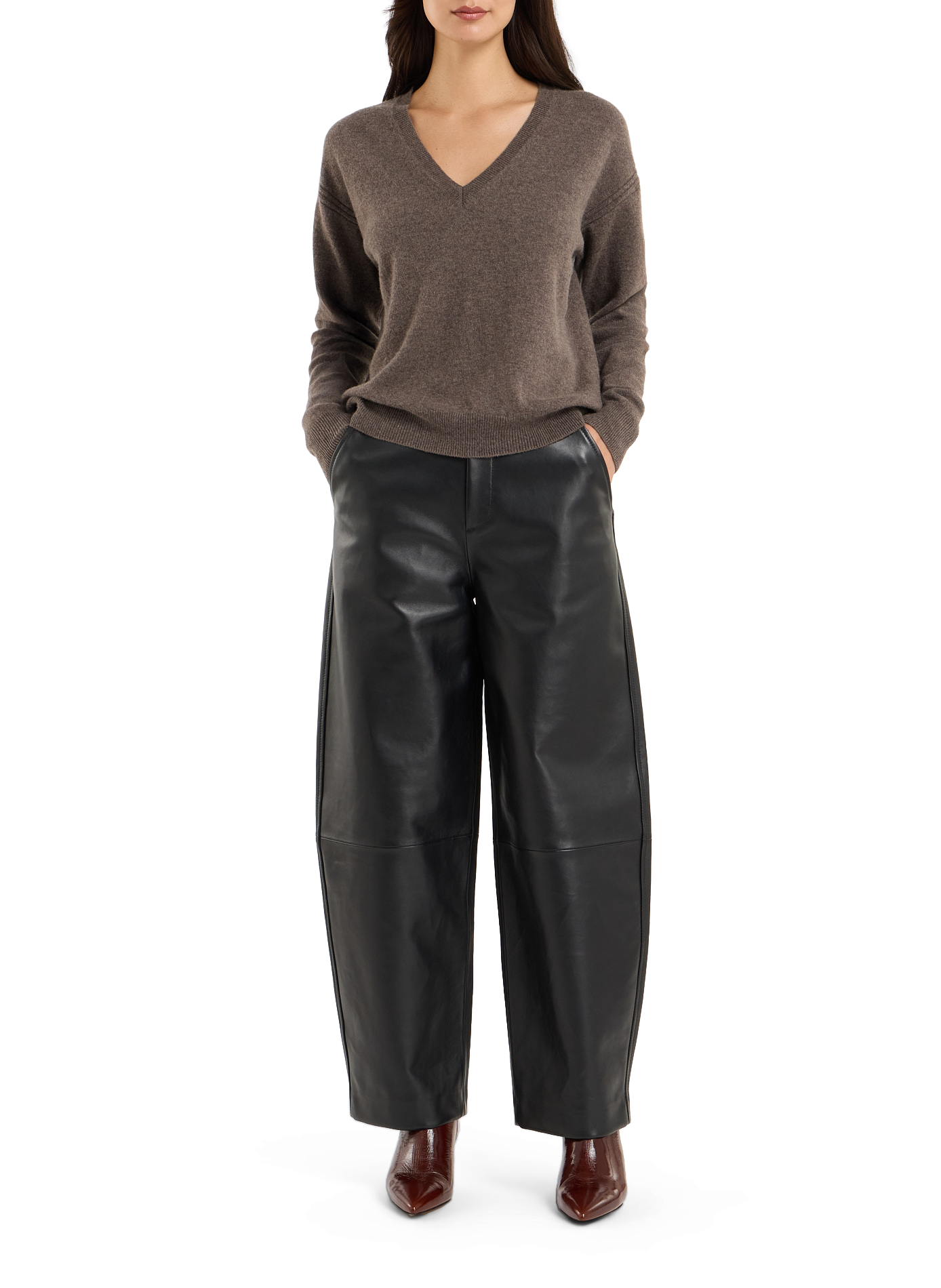 Round neck straight cashmere sweater by Sevene SAISON 1865 Brown