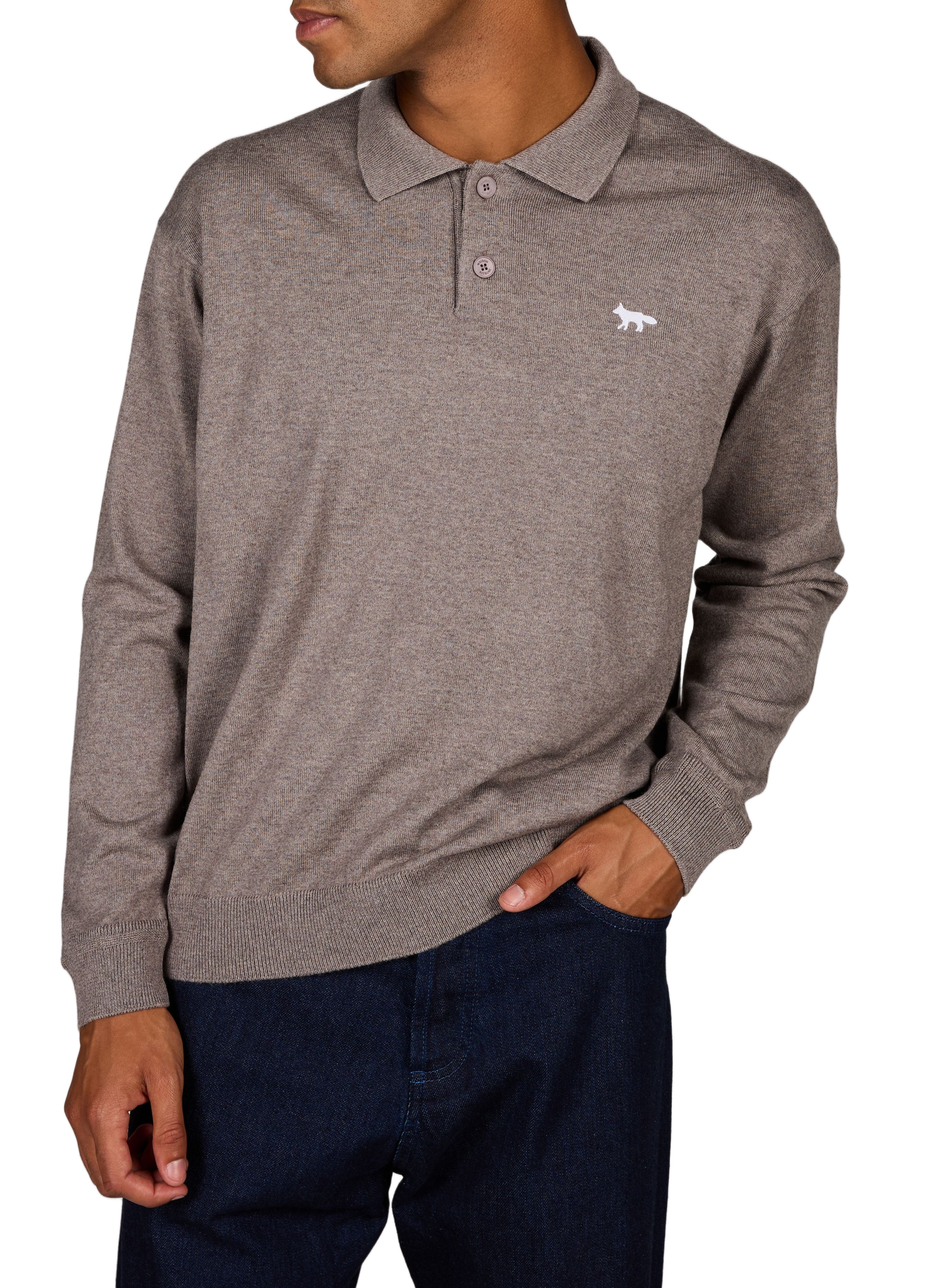 Polo à col zippé en laine MAISON KITSUNÉ Marron
