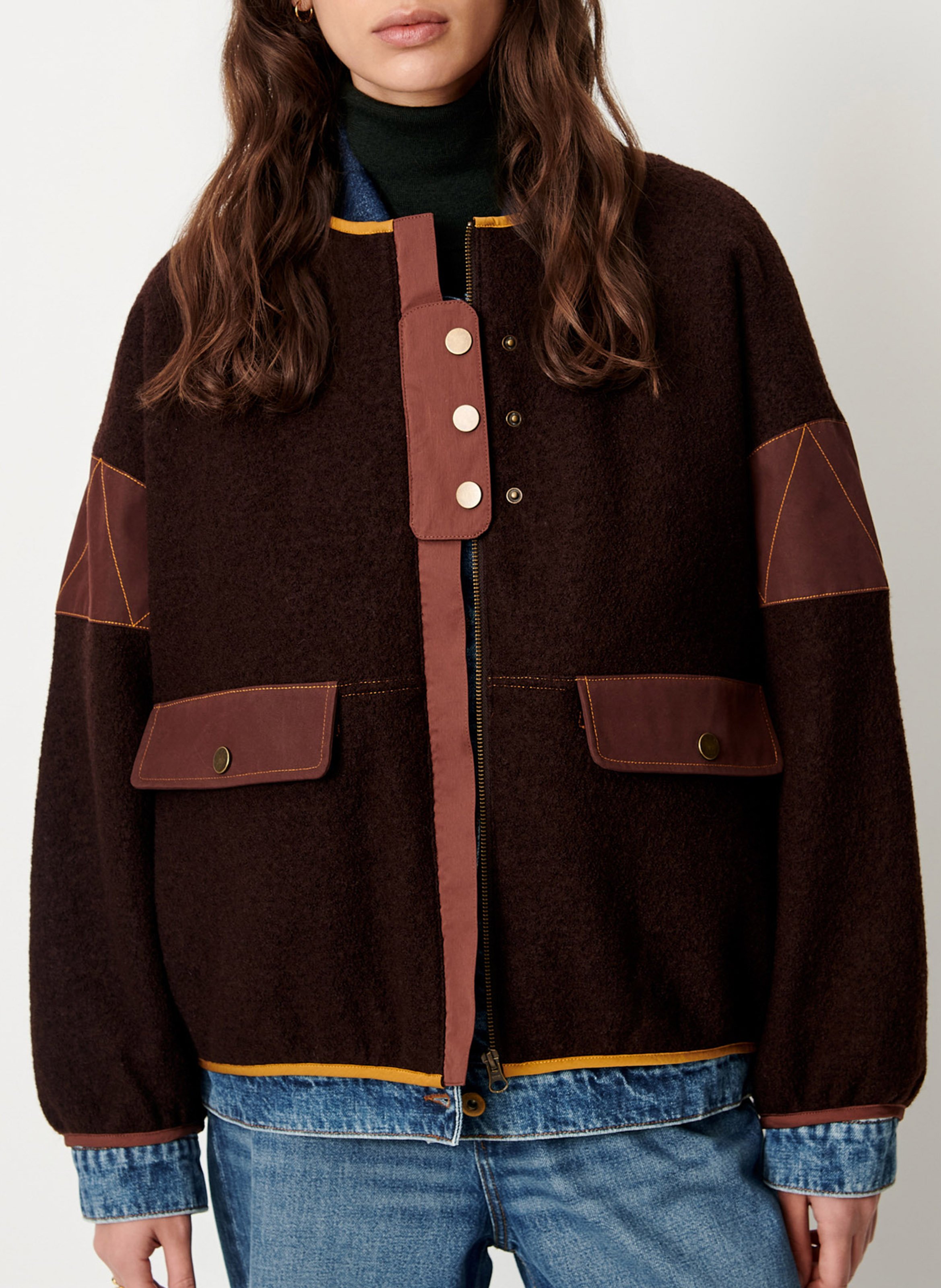 Veste ronde à détails denim en laine cold night SESSUN Marron