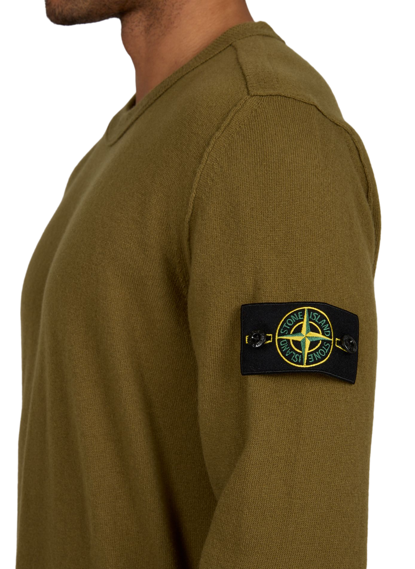 Maglione diritto a collo tondo in lana STONE ISLAND Kaki