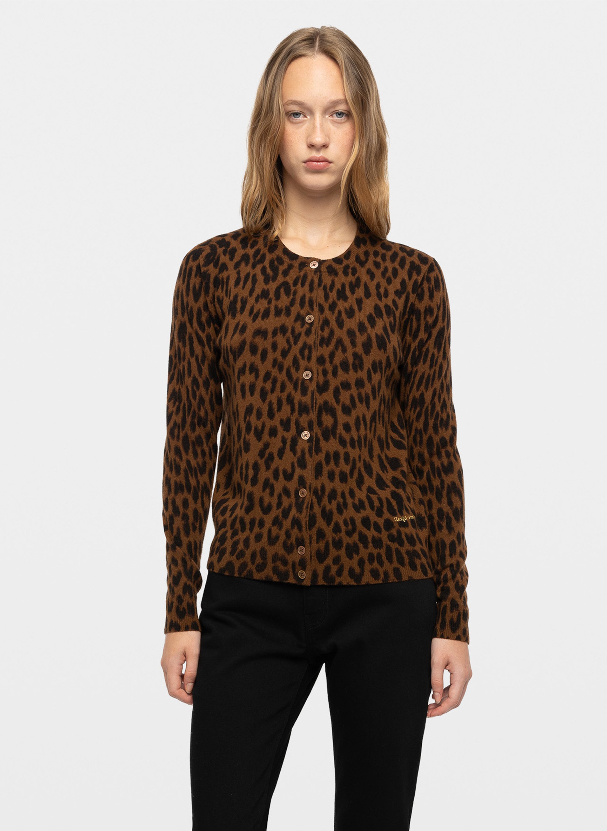 Rechte luipaard cardigan van wol en kasjmier van Missya ZADIG&VOLTAIRE Beige