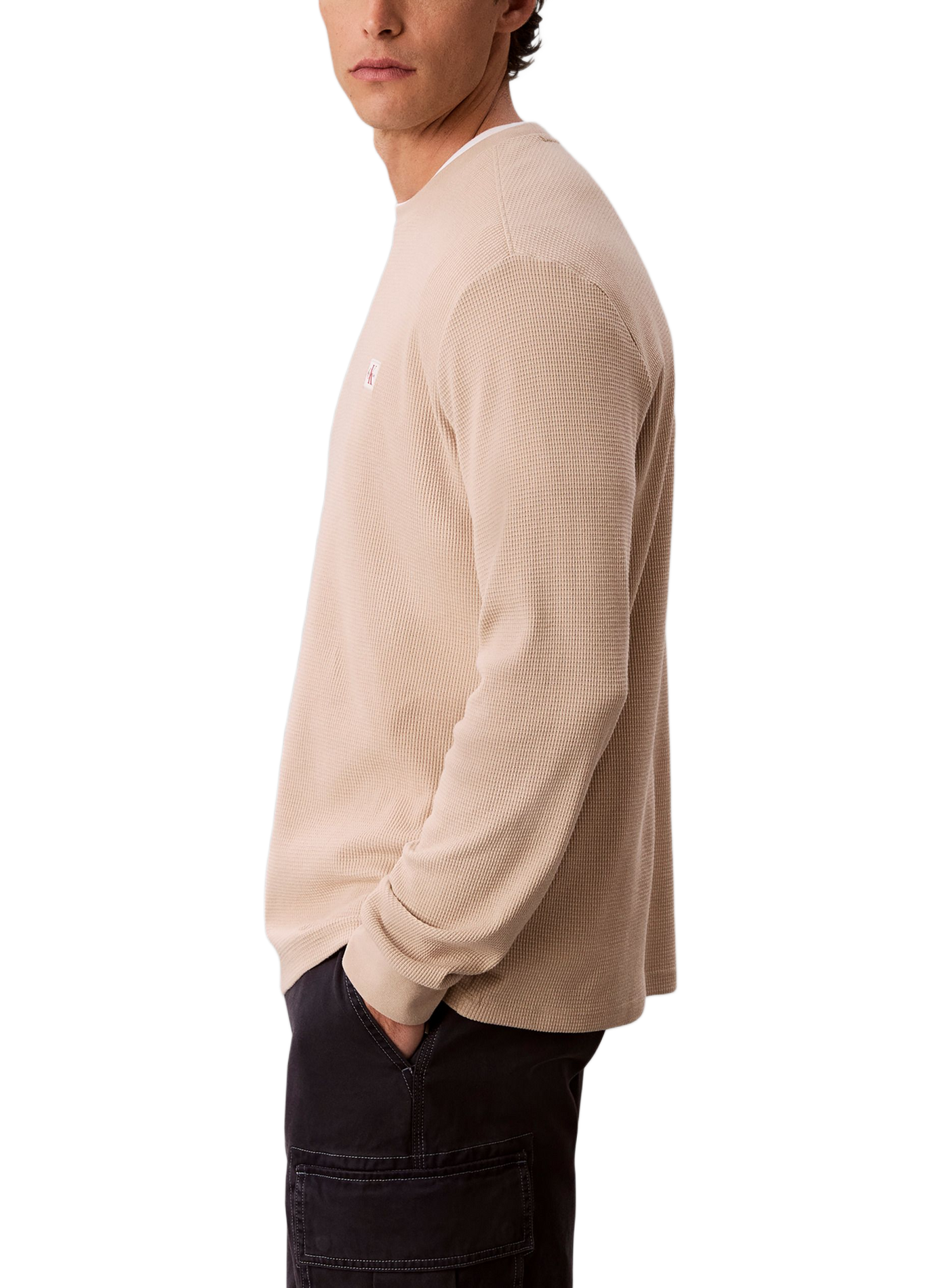 Tee-shirt col rond en coton mélangé CALVIN KLEIN Beige