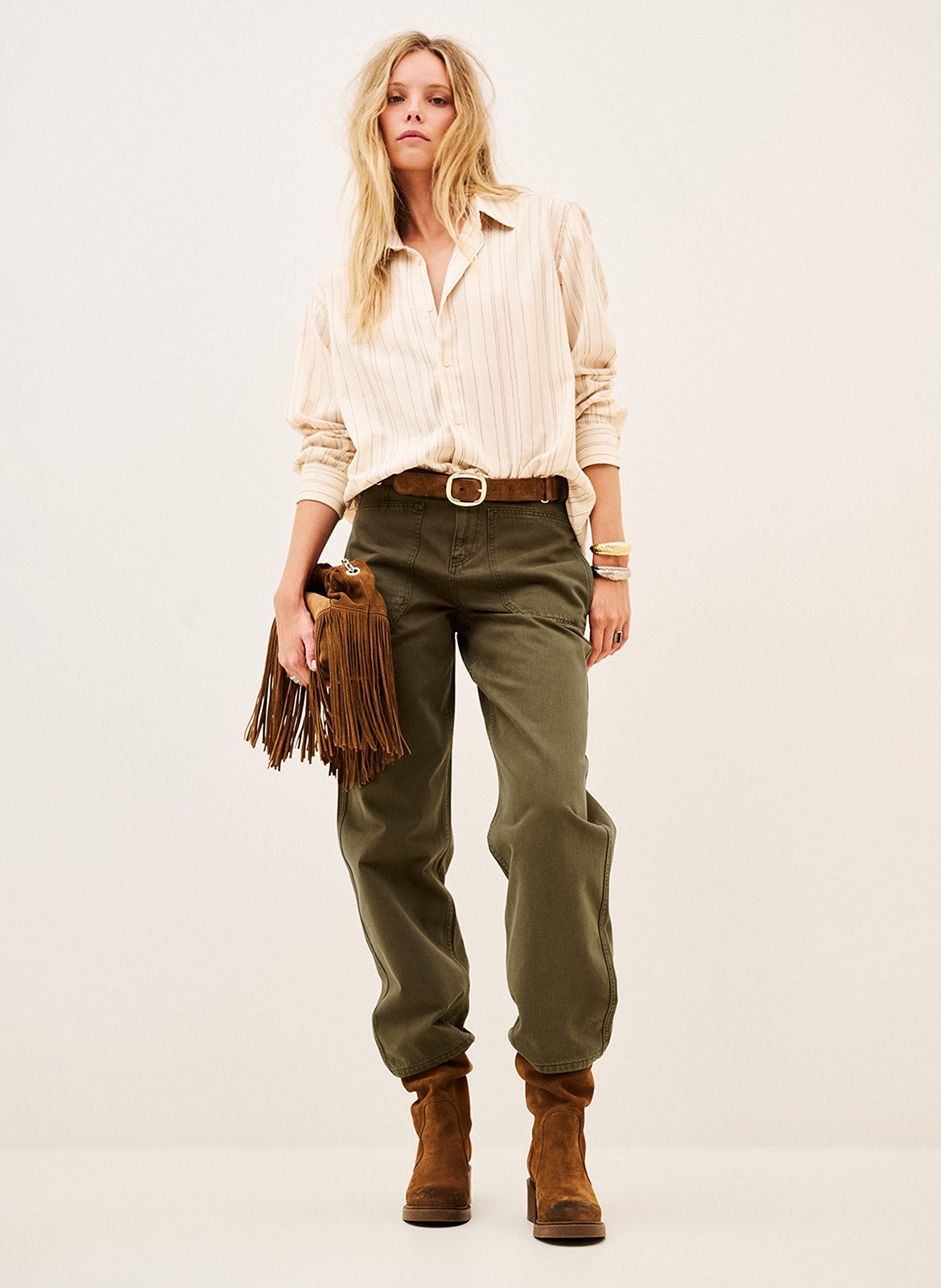 Chemise droite rayée en coton sisa BA&SH Beige