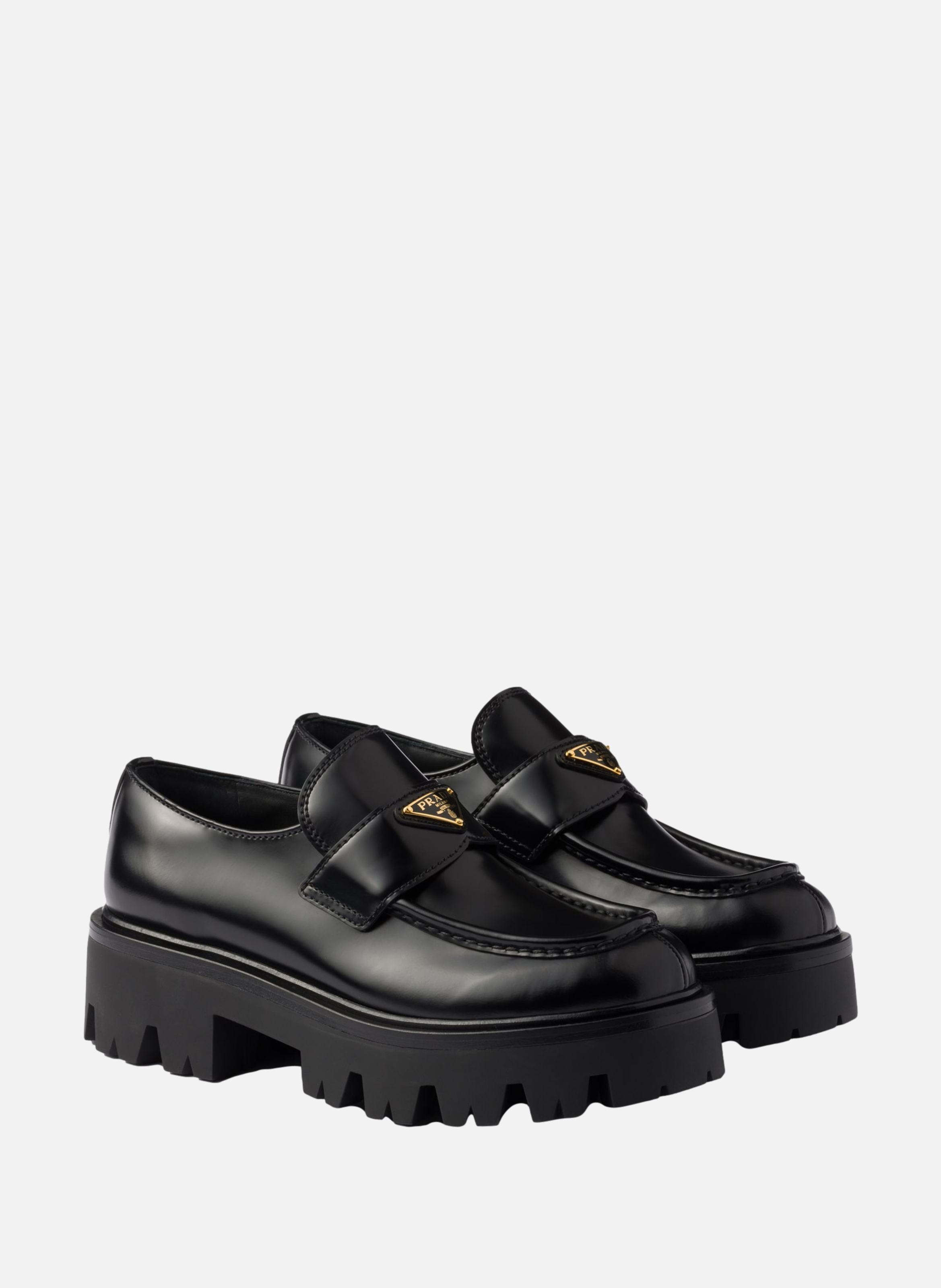 Mocassins stride en cuir brossé PRADA Noir