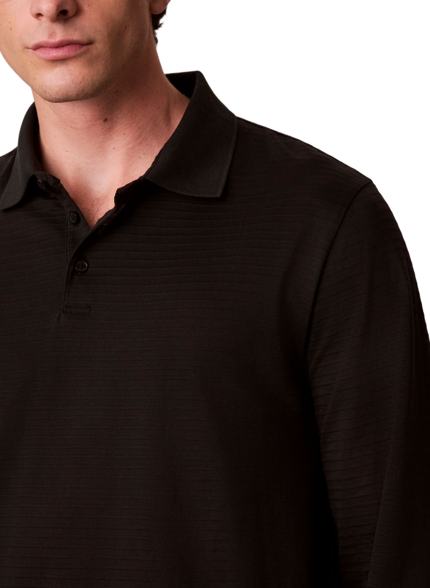 Polo manches longues côtelé en coton CALVIN KLEIN Schwarz