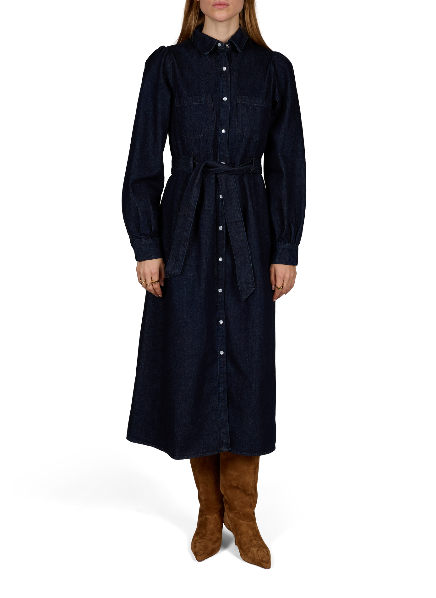 Robe-chemise midi en denim de coton GARANCE Bleu