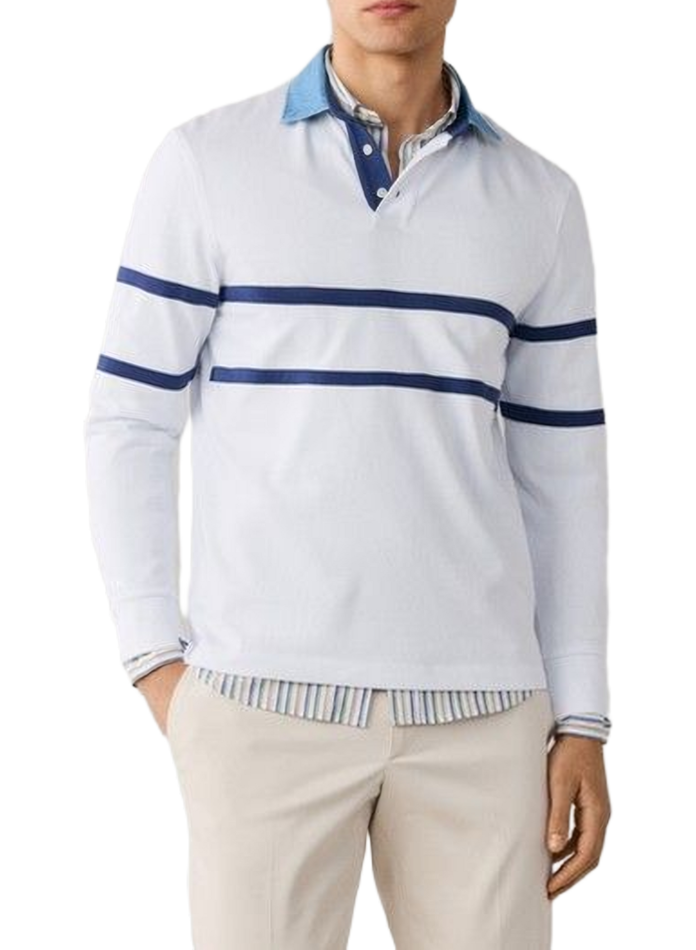 Long-sleeved striped cotton polo shirt FACONNABLE White