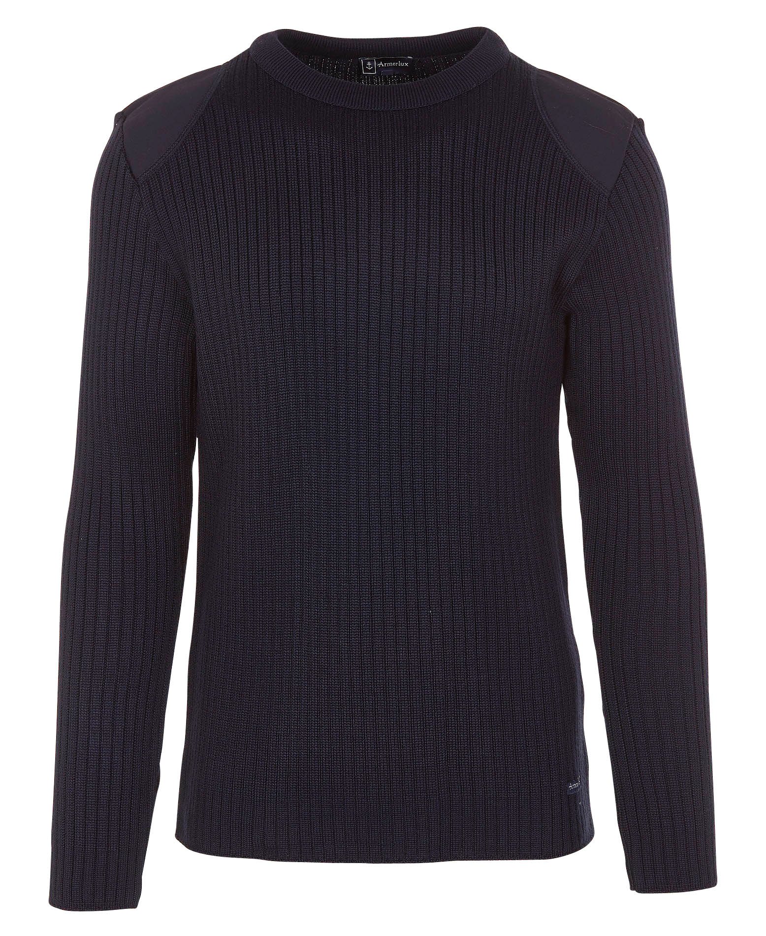 Pull col rond à empiècements épaules en laine mélangée ARMOR-LUX Bleu