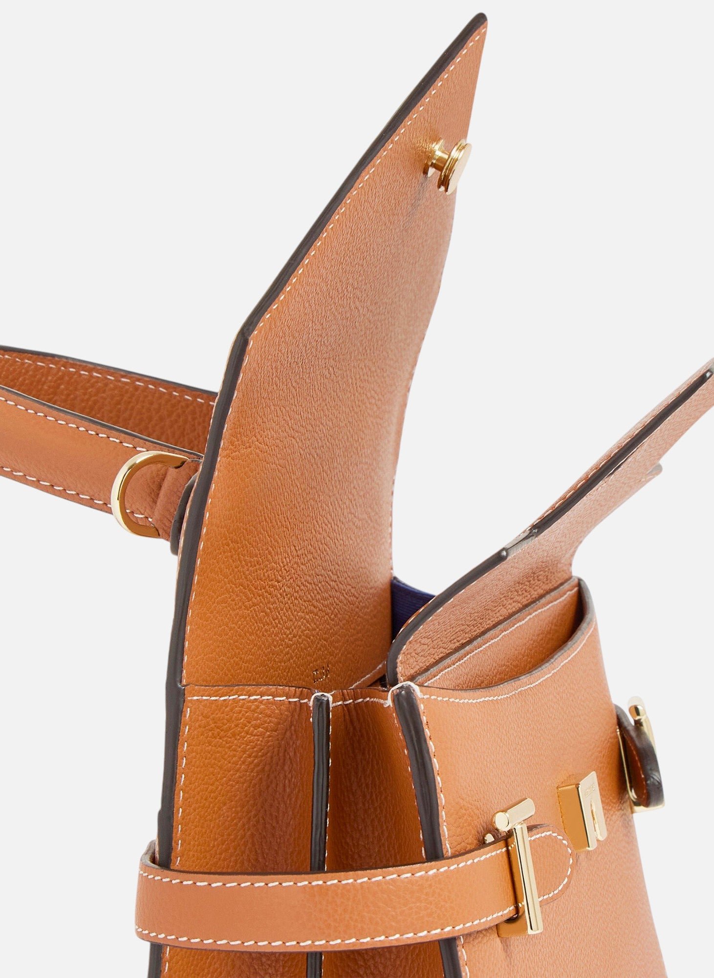 Sac à main double rabat moyen modèle emilie en cuir grainé LE TANNEUR Marron