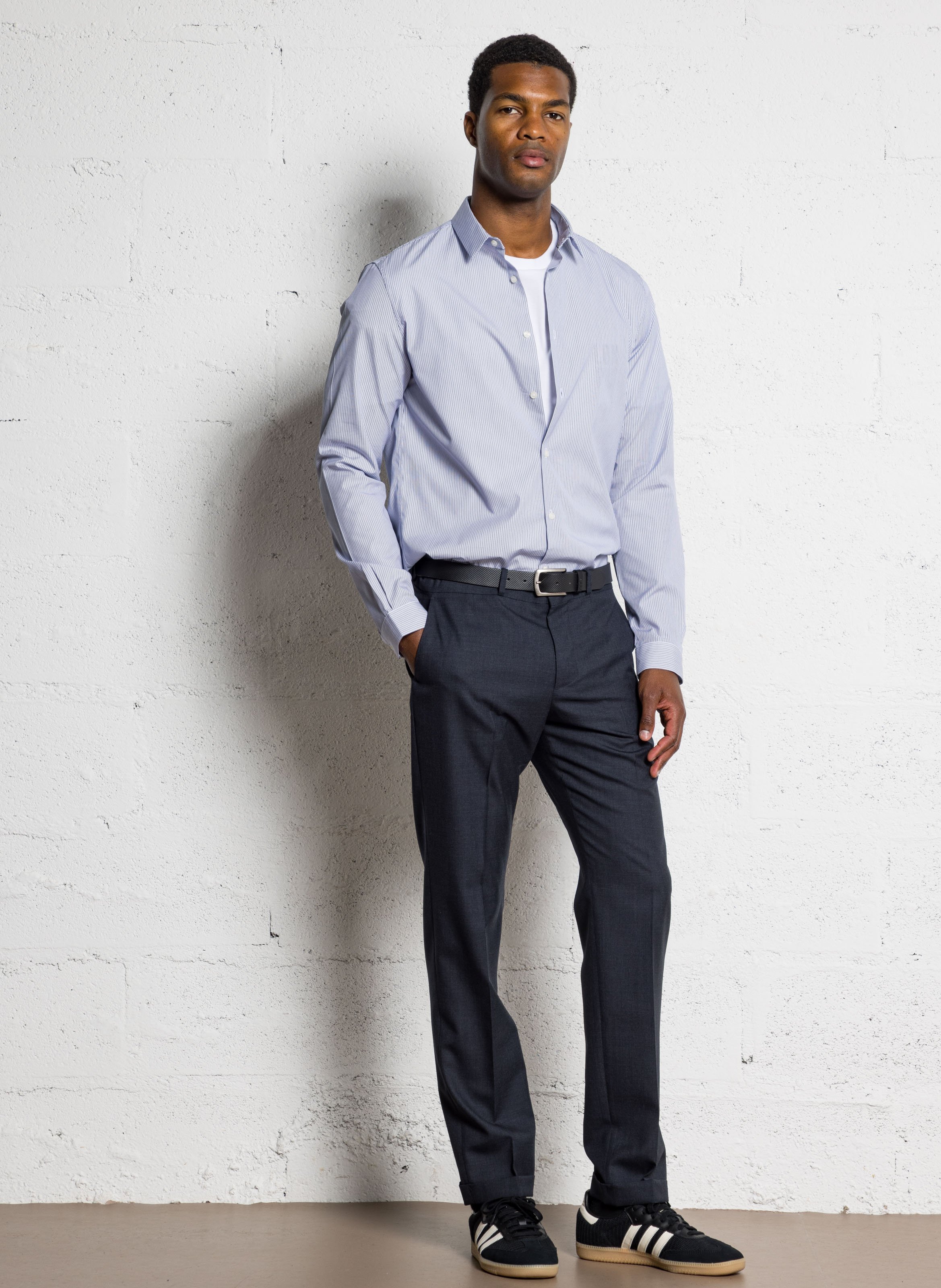 Chemise col classique rayée en coton IKKS Bleu