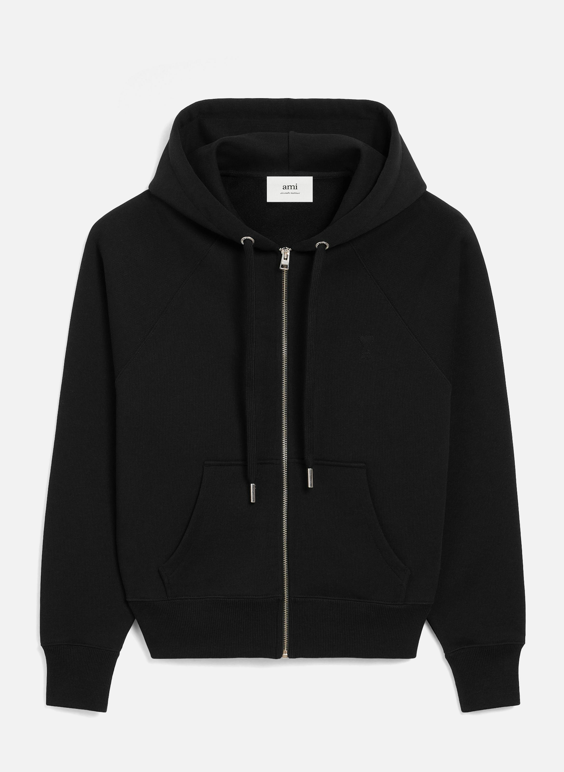 Hoodie zippé ami de coeur embossé unisexe en coton AMI PARIS Noir