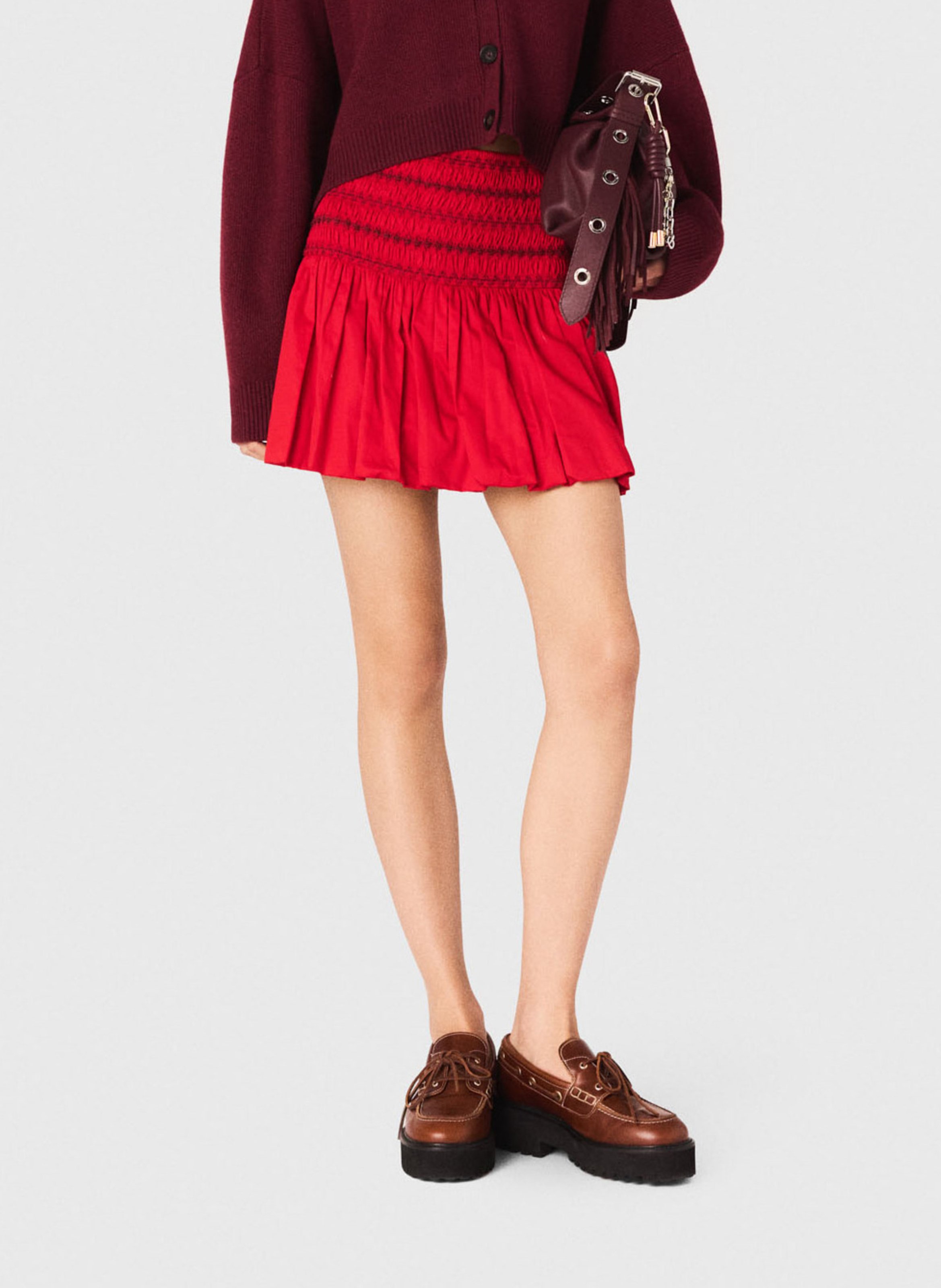 Jupe courte évasée élastiquée MAJE Rouge