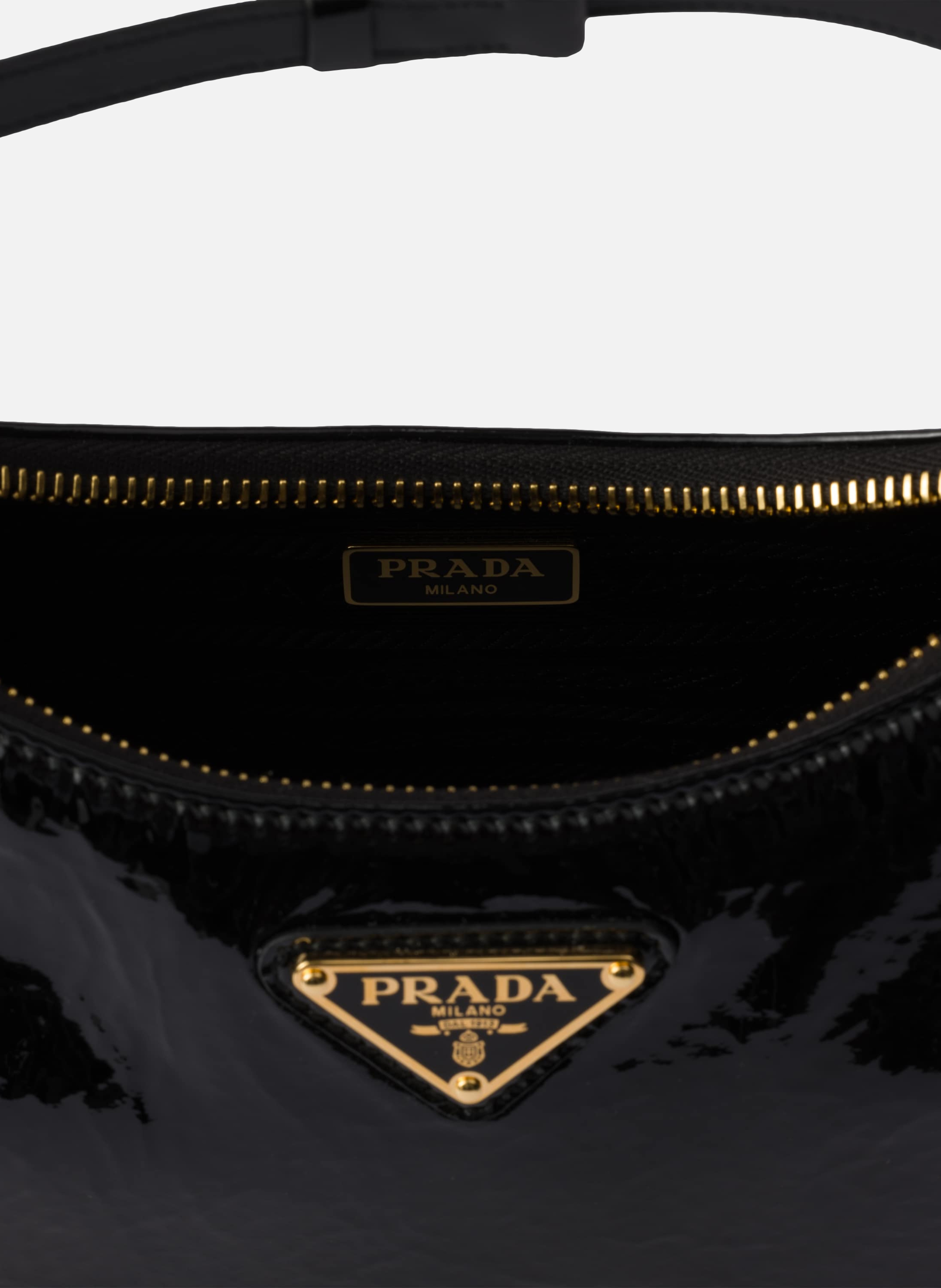 Mini sac prada re-edition en cuir verni naplak PRADA Noir