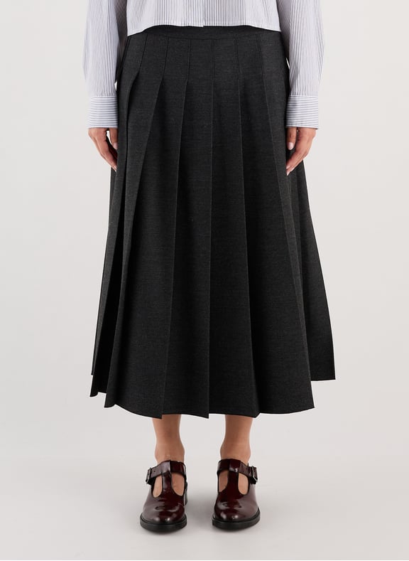 Pleated and flared midi skirt Grey by SAISON 1865 SAISON 1865 Pleated and flared midi skirt Grey
