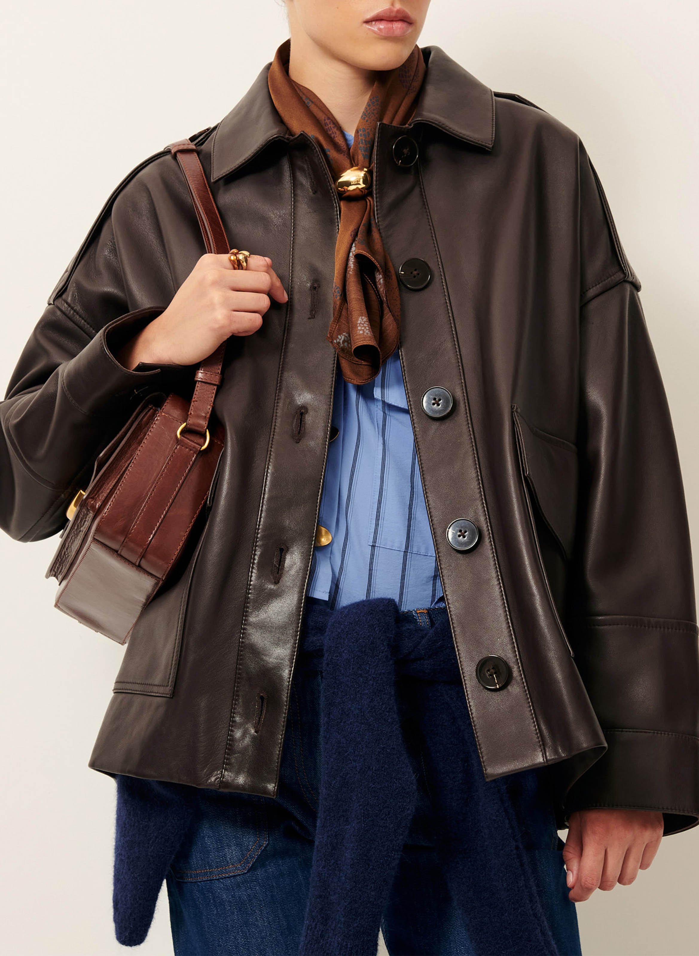 Veste ample boutonnée en cuir harriboyd Marron