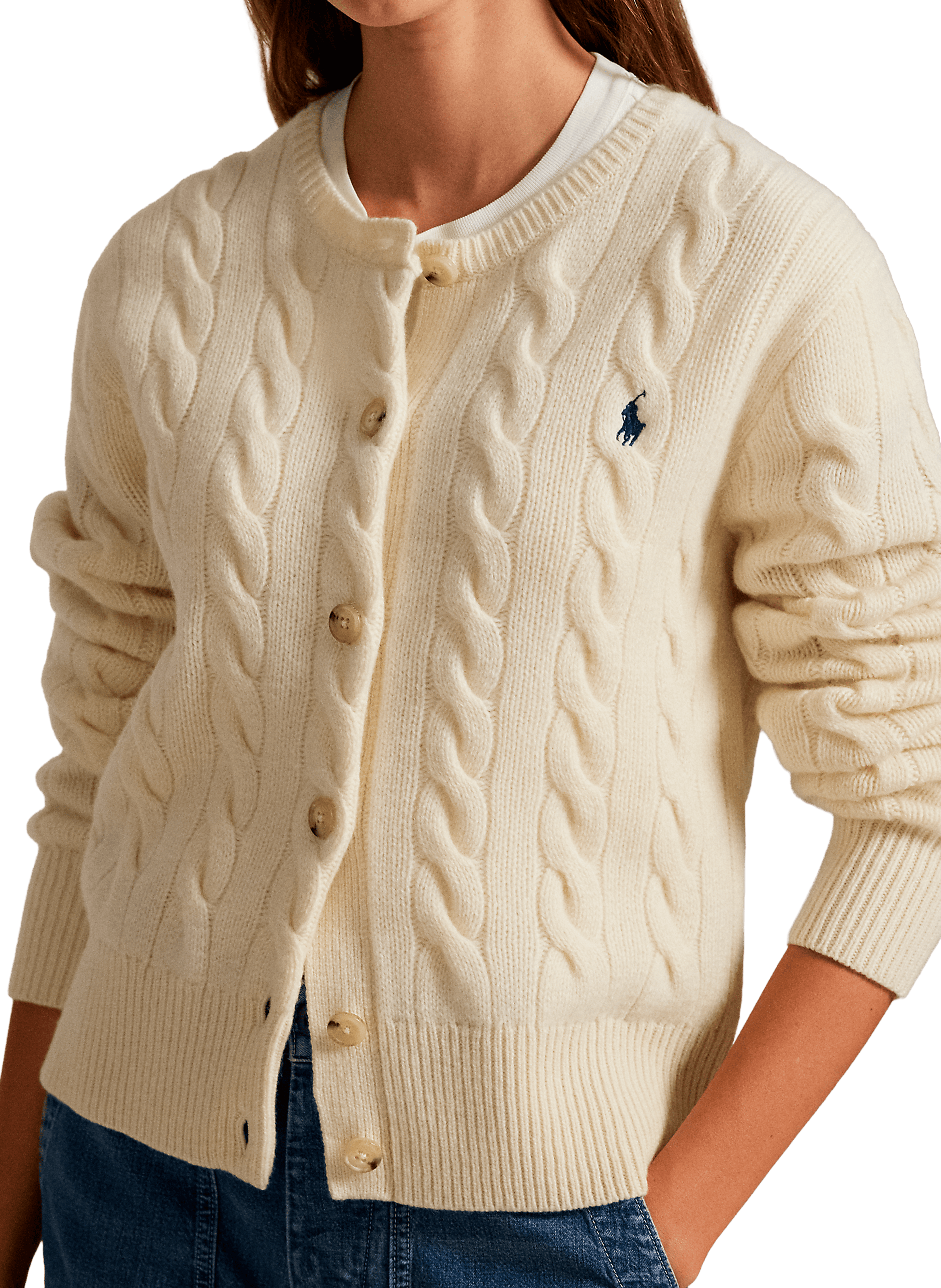 Cardigan col rond en laine et cachemire POLO RALPH LAUREN Beige