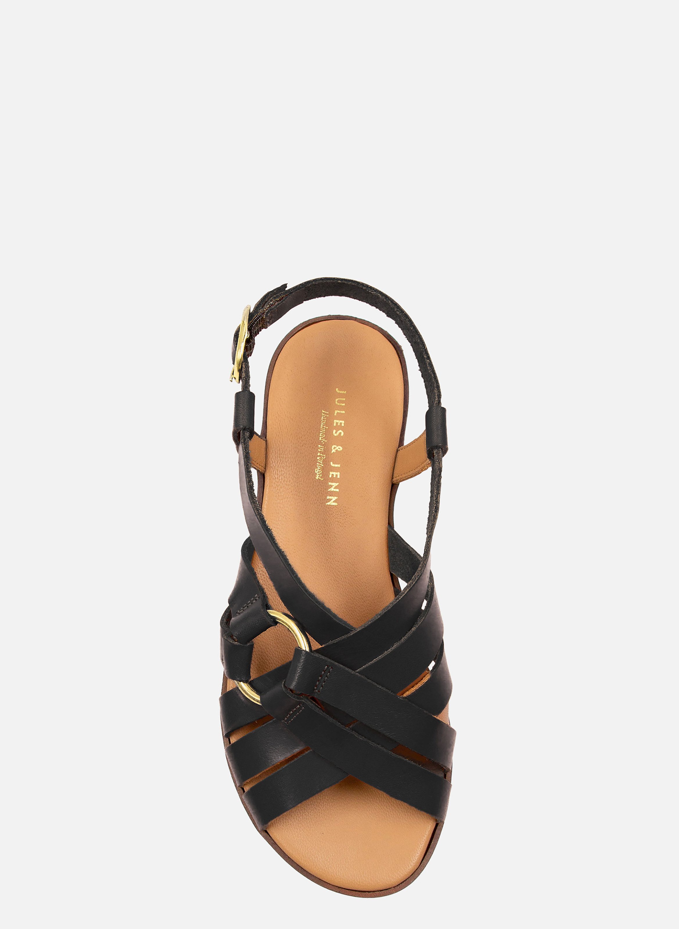 Sandales plates anneau cuir lisse JULES & JENN Noir