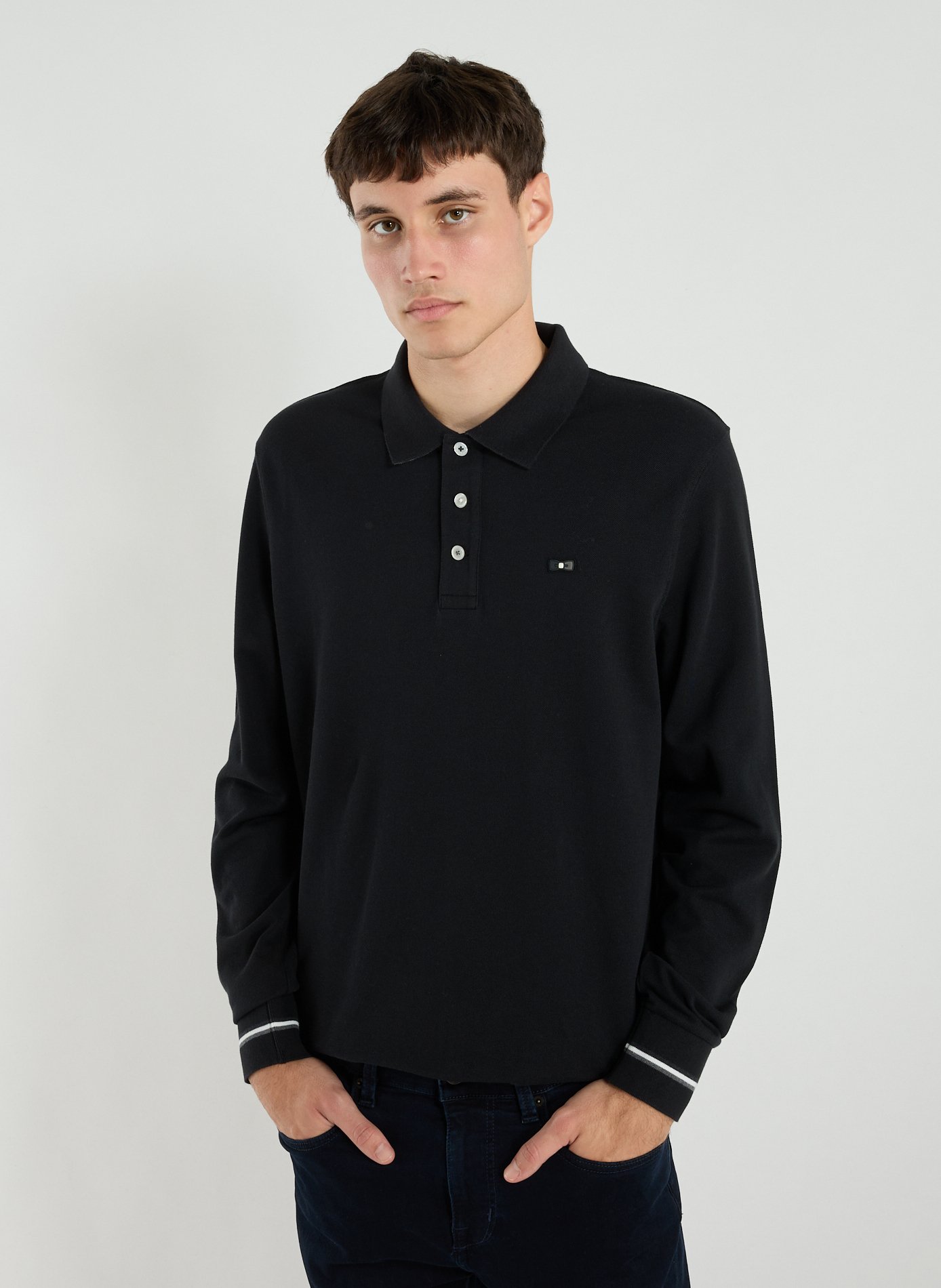 EDEN PARK Polo manches longues en coton Noir