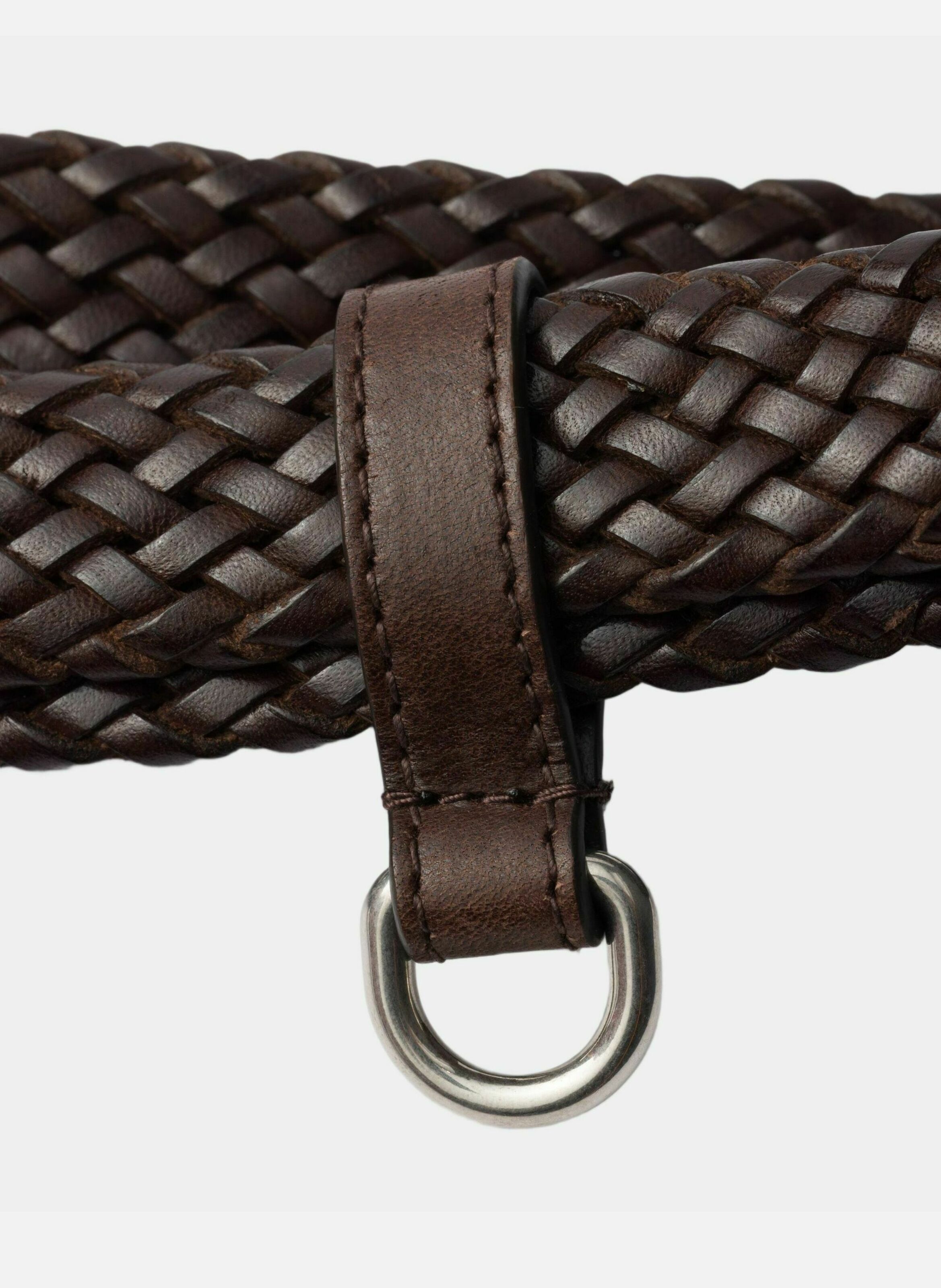 Ceinture fine en cuir tressé PRADA Marron