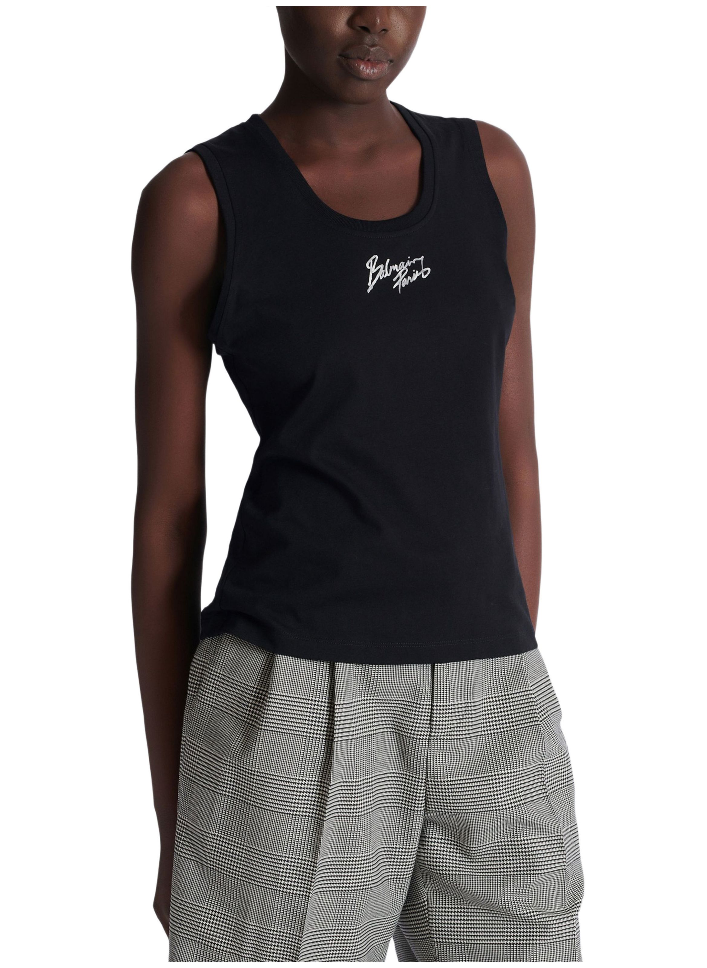 Débardeur décontracté avec imprimé balmain paris brush BALMAIN Noir